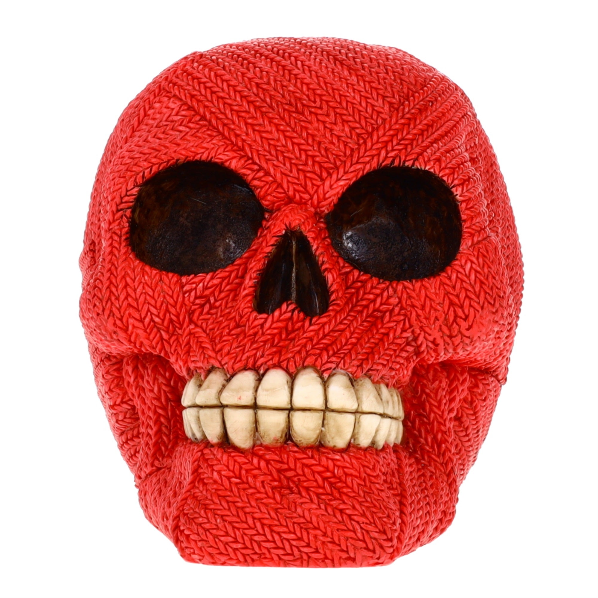 Small Size Resin Knit Skull Statue P784183A - Red Human Skull Sculpture Zombie Figurine For Halloween Gothic Collectible Ornament