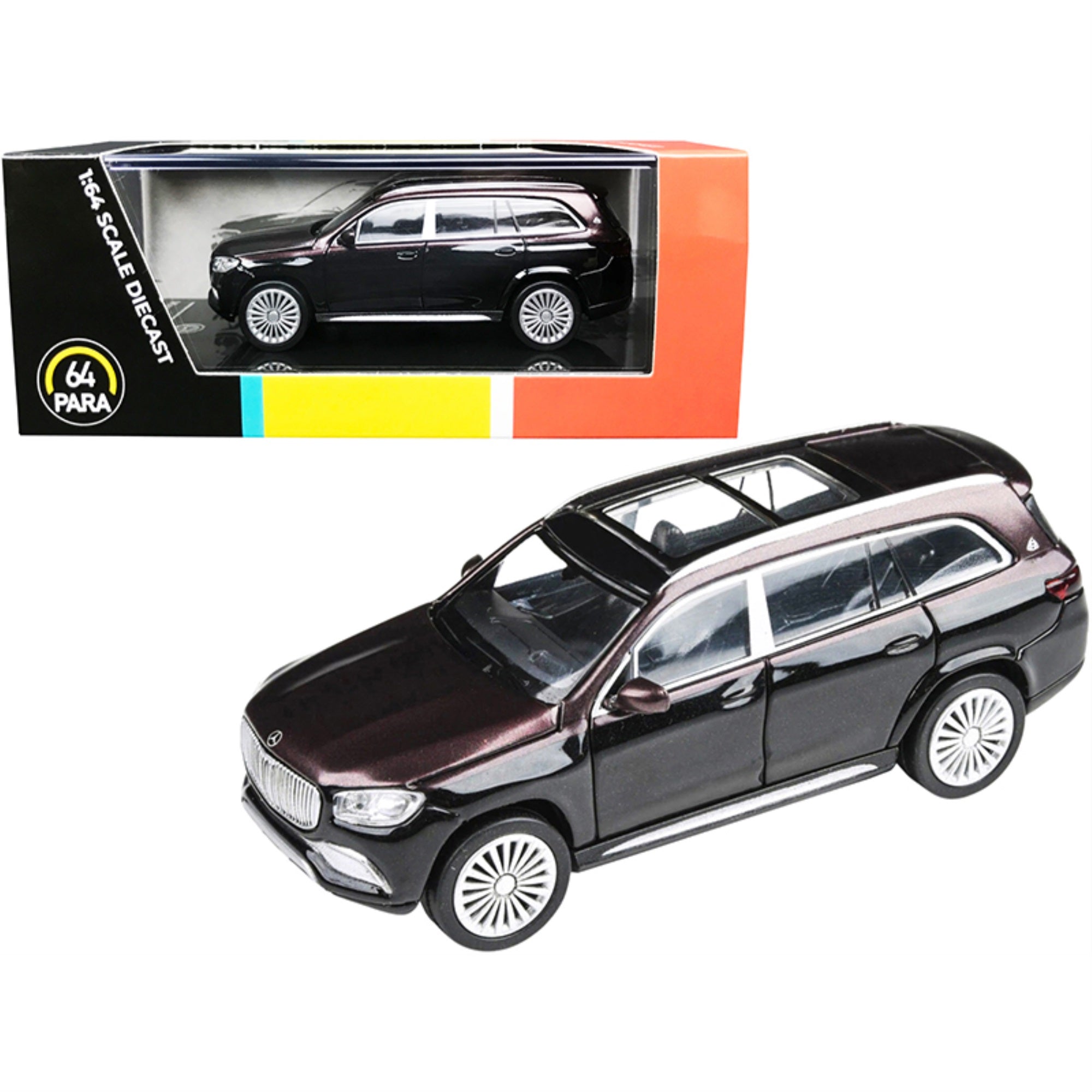 Mercedes-Maybach Gls 600 With Sunroof Rubellite Red And Obsidian Black Metallic 1/64 Diecast Model Car By Paragon
