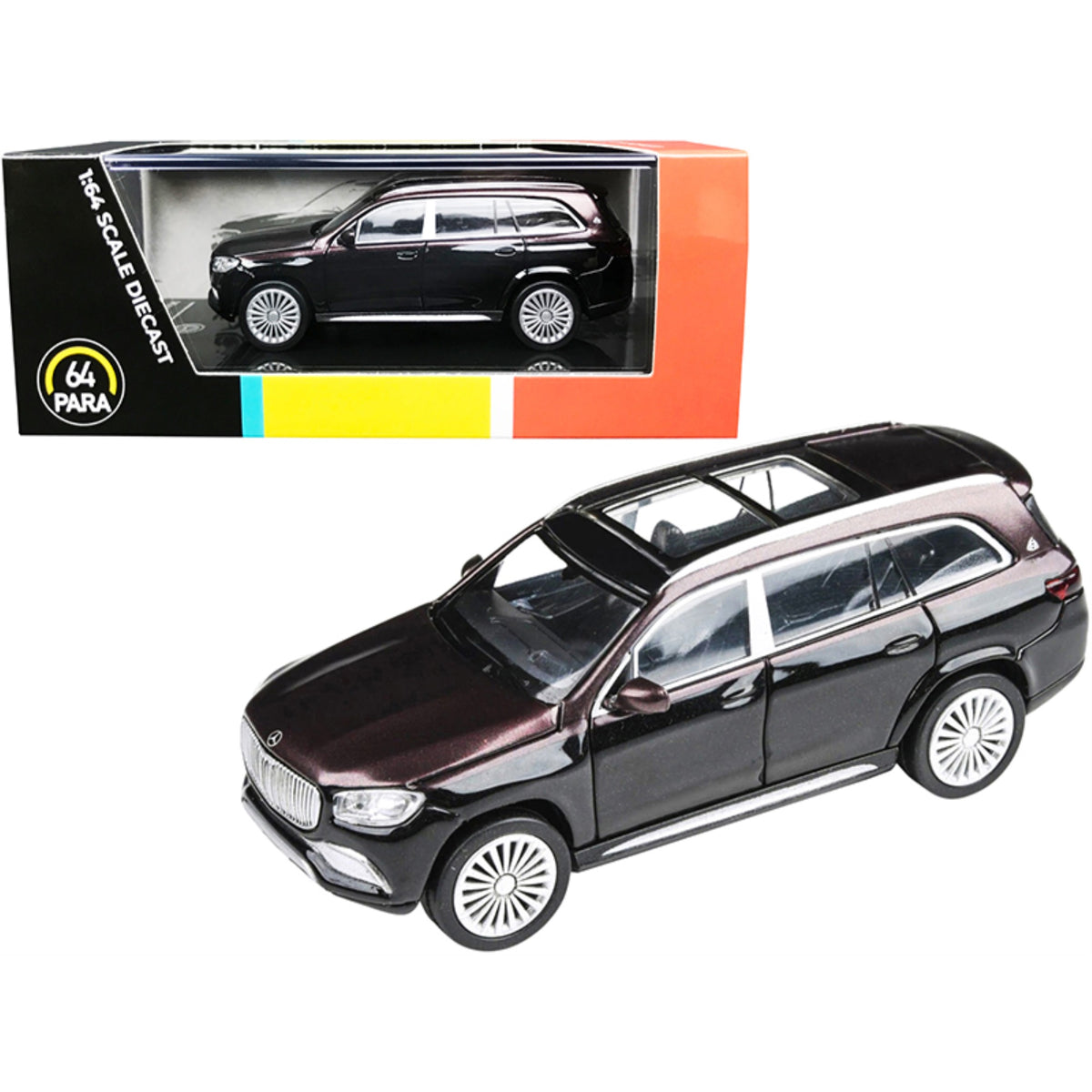 Mercedes-Maybach Gls 600 With Sunroof Rubellite Red And Obsidian Black Metallic 1/64 Diecast Model Car By Paragon
