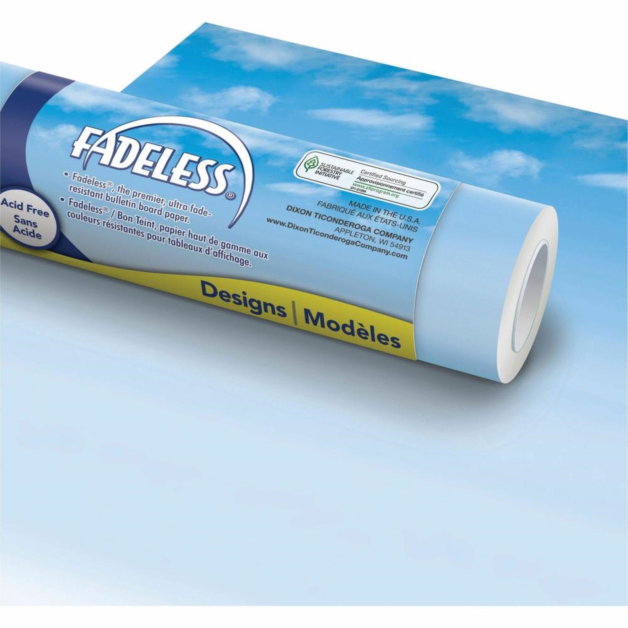 Fadeless Bulletin Board Paper Rolls - Classroom, Door, File Cabinet, School, Home, Office Project, Display, Table Skirting, Party, Decoration - 48Width x 50 ftLength - 1 Roll - Wispy Clouds - Paper