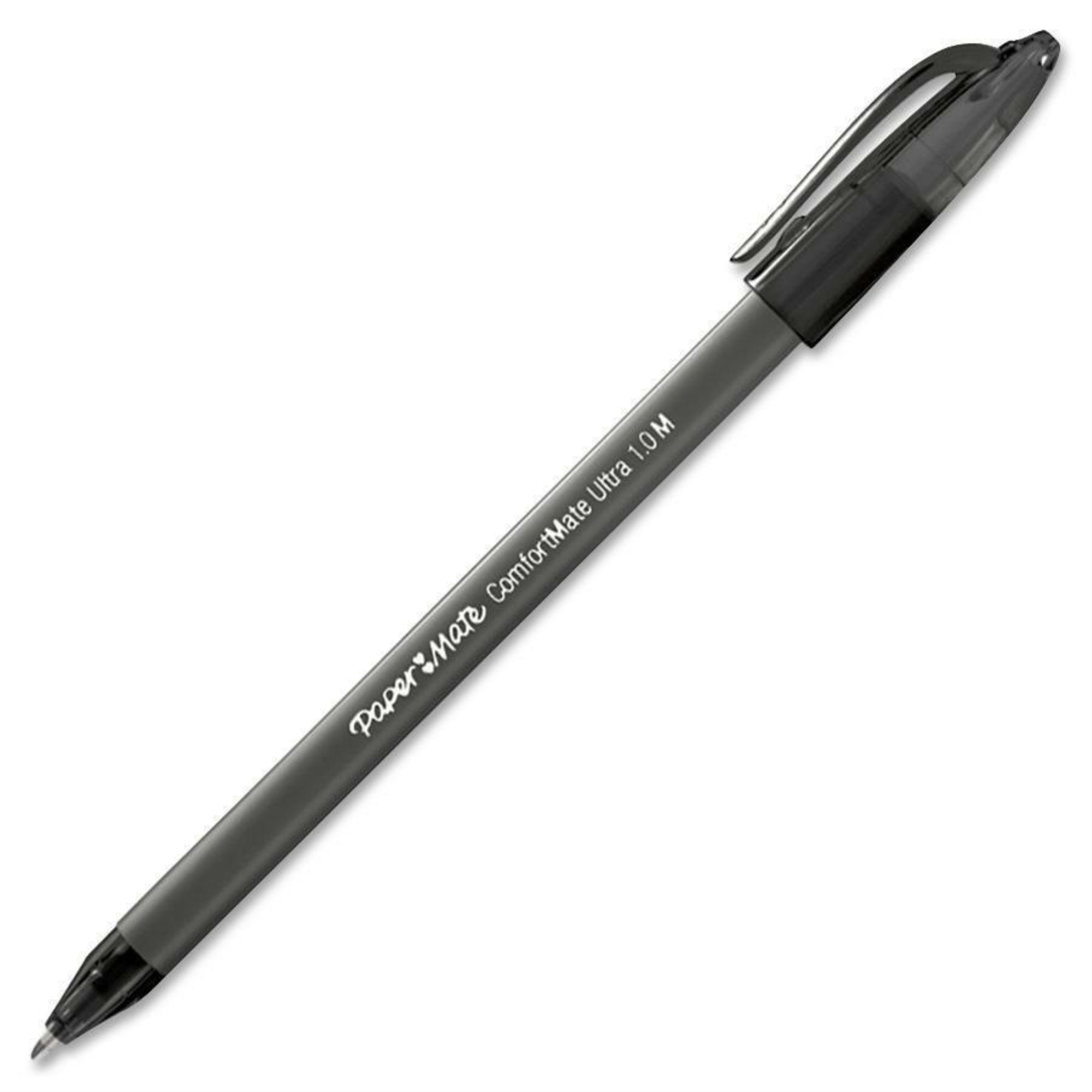 Paper Mate Comfortmate Triangular Ink Pens - Medium Pen Point - Black - Black Rubber Barrel - 1 Dozen