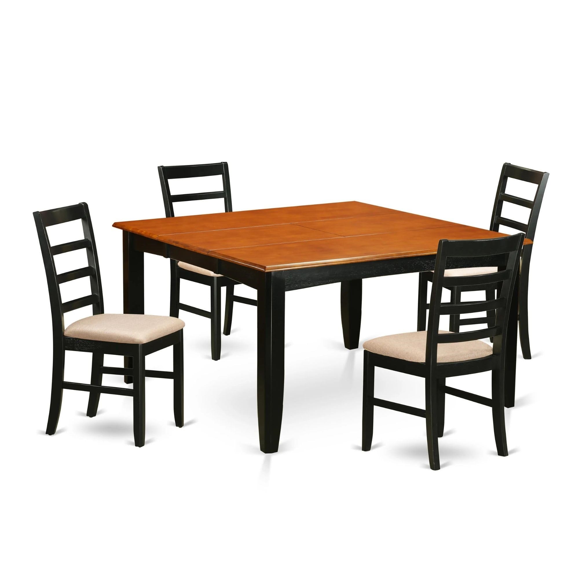 Casafoyer Parf5-Blk-C 5 Piece Set Includes A Square Dining Table With  Leaf And 4 Linen Fabric Kitchen Room Chairs, 54X54 Inch