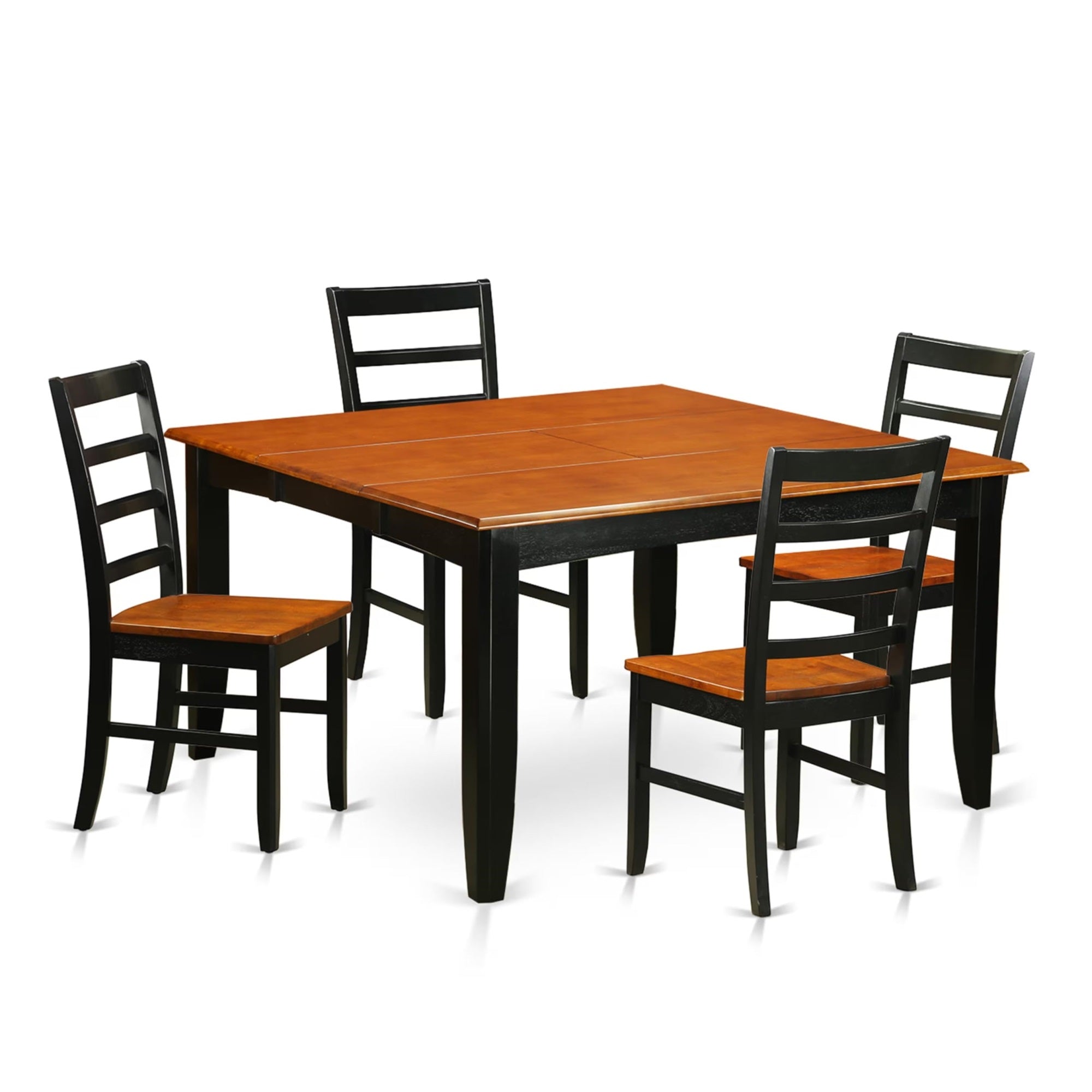 Casafoyer Parf5-Blk-W 5 Piece Kitchen Set Includes A Square Table With  Leaf And 4 Dining Room Chairs, 54X54 Inch
