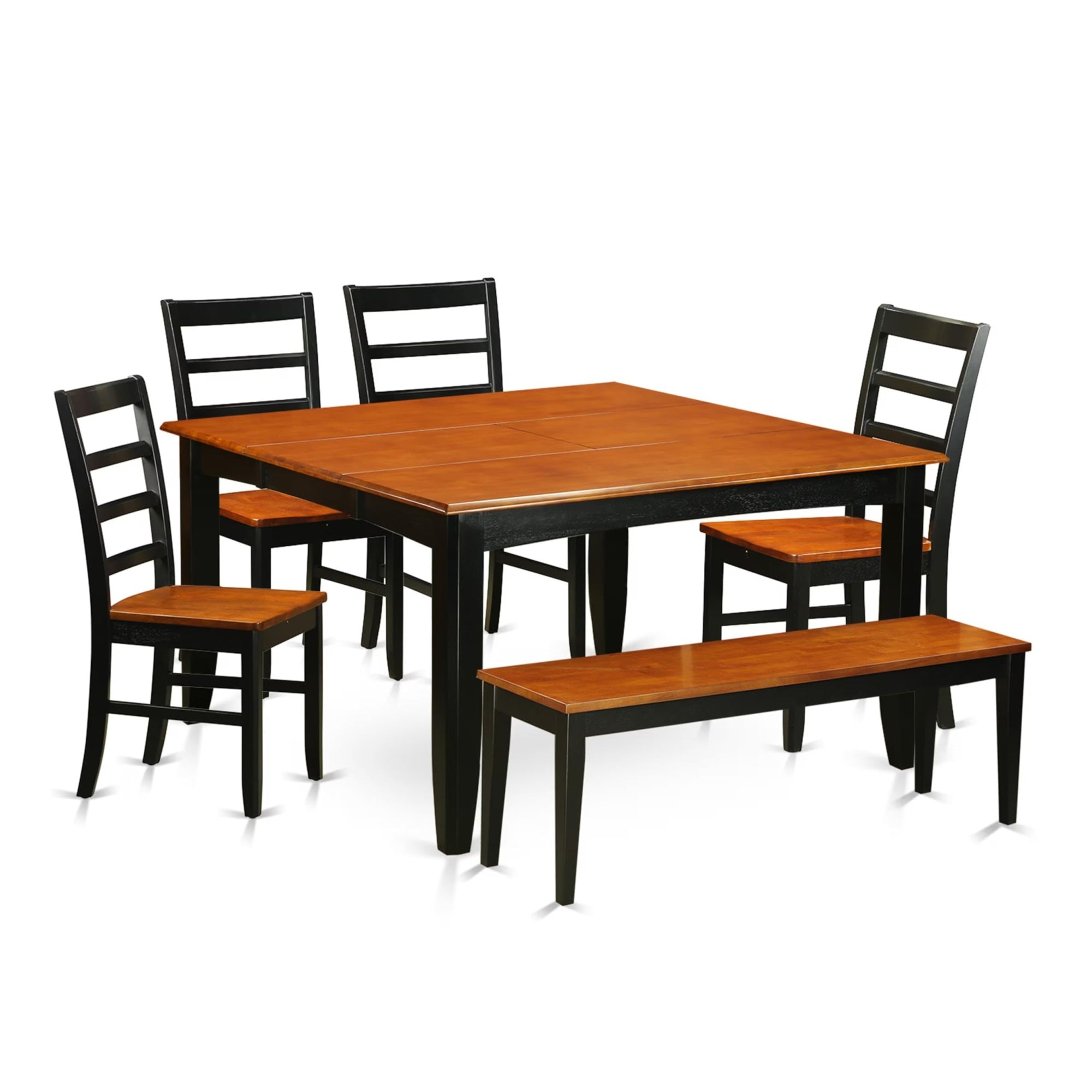 Casafoyer Parf6-Bch-W 6 Piece Set Contains A Square Wooden Table With  Leaf And 4 Dining Room Chairs With A Bench, 54X54 Inch