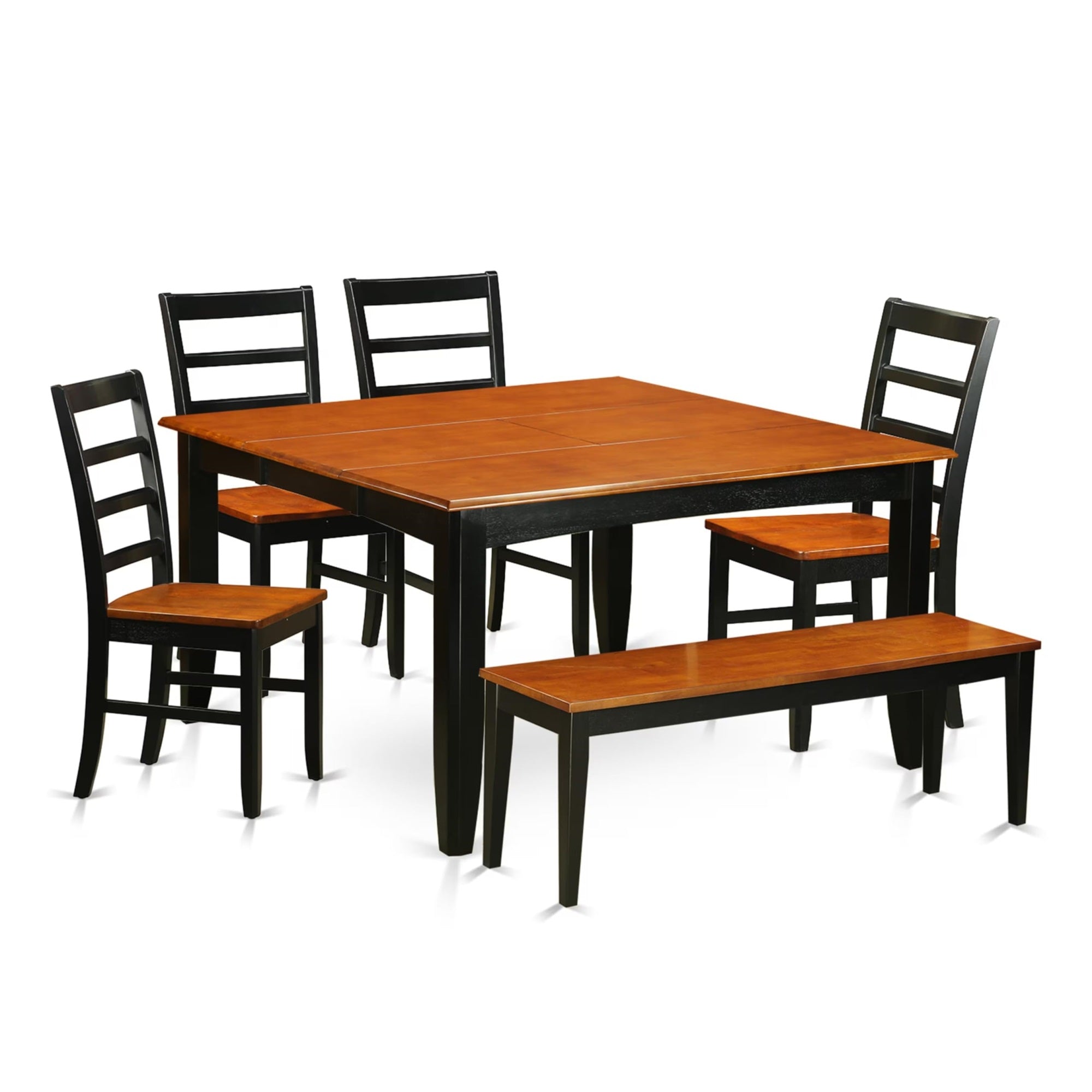 Casafoyer Parf6-Blk-W 6 Piece Modern Set Contains A Square Wooden Table With  Leaf And 4 Dining Room Chairs With A Bench, 54X54 Inch
