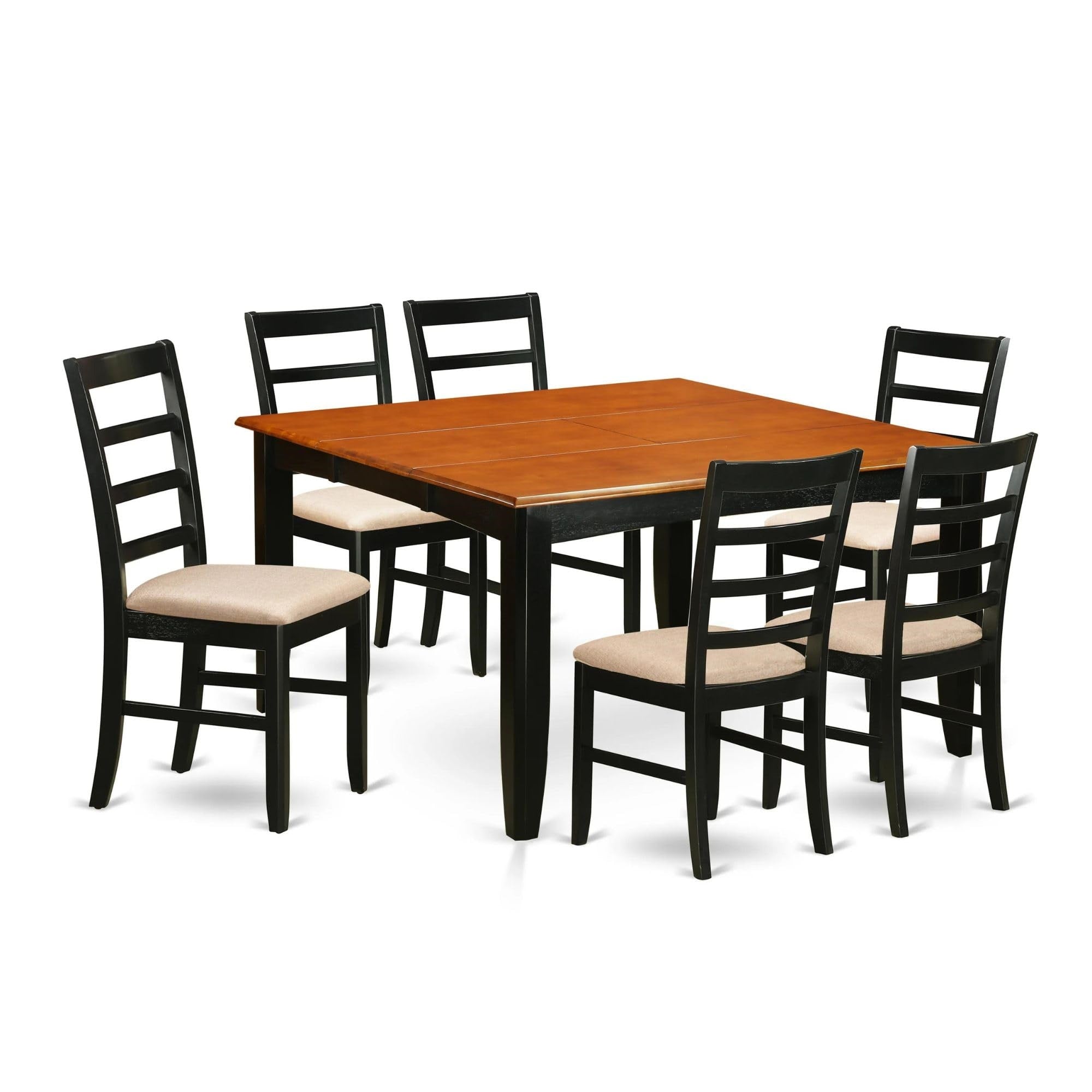 Casafoyer Parf7-Blk-C 7 Piece Set Consist Of A Square Dining Room Table With  Leaf And 6 Linen Fabric Upholstered Chairs, 54X54 Inch