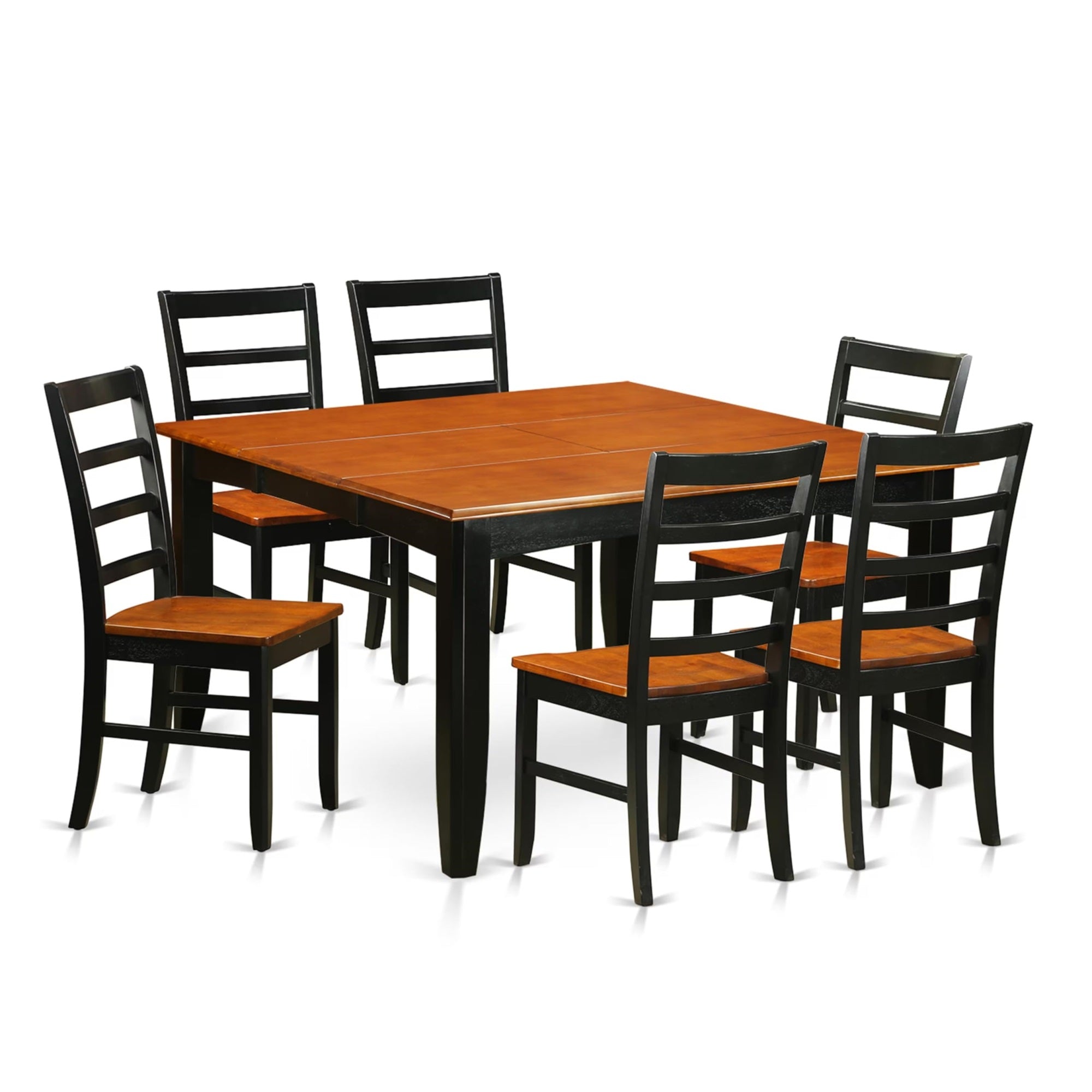 Casafoyer Parf7-Blk-W 7 Piece Kitchen Set Consist Of A Square Table With  Leaf And 6 Dining Room Chairs, 54X54 Inch