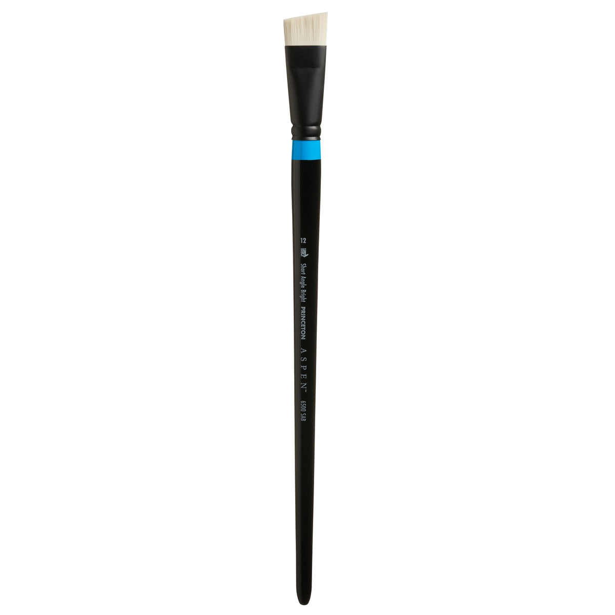 Princeton Artist Brush Co. Aspen Series 6500 - Long Handled Short Angle Bright Size 12 - Single Synthetic Angled Oil And Acrylic