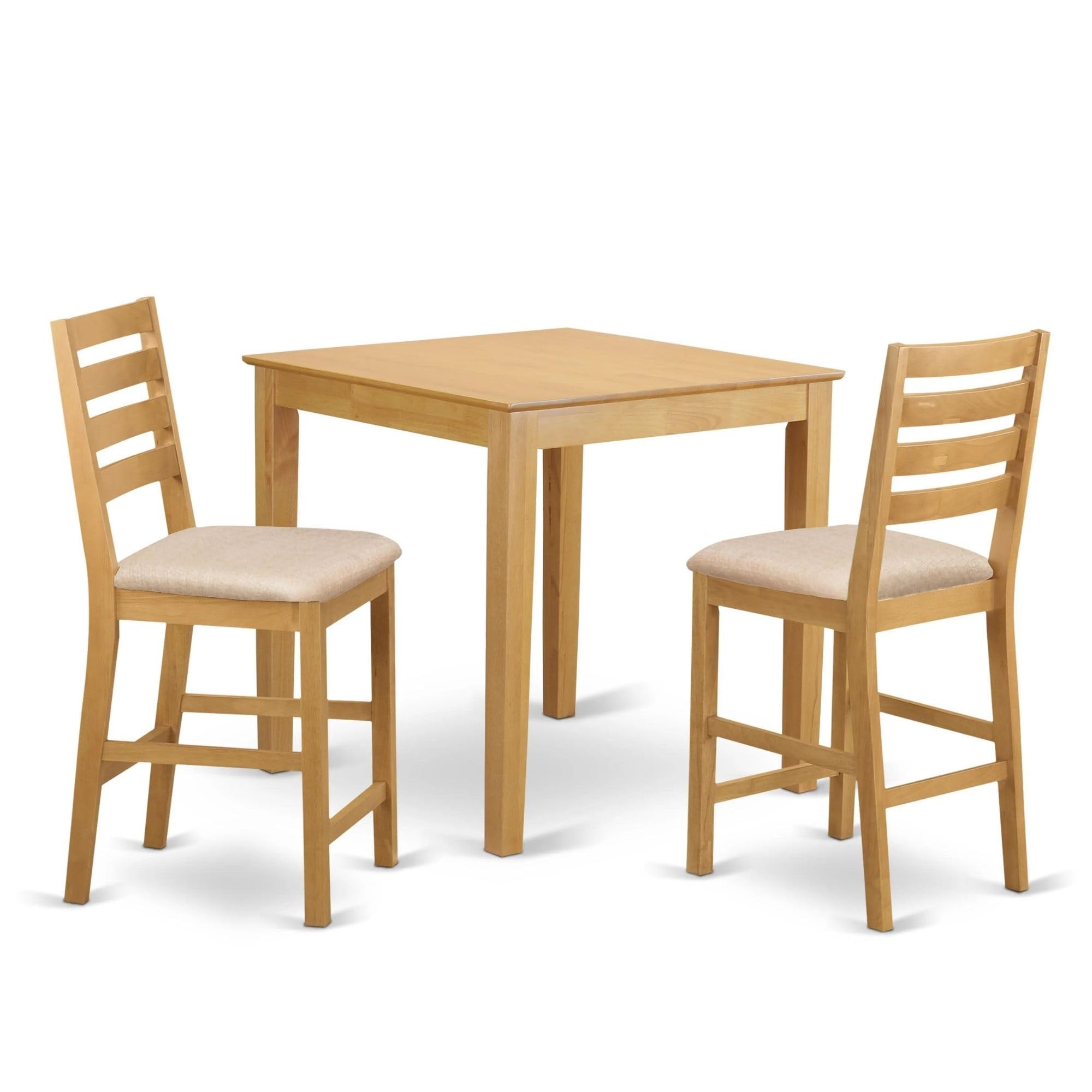 Casafoyer Pbcf3-Oak-C 3 Piece Counter Height Pub Set For Small Spaces Contains A Square Kitchen Table And 2 Linen Fabric Dining Room Chairs, 36X36 Inch, Oak