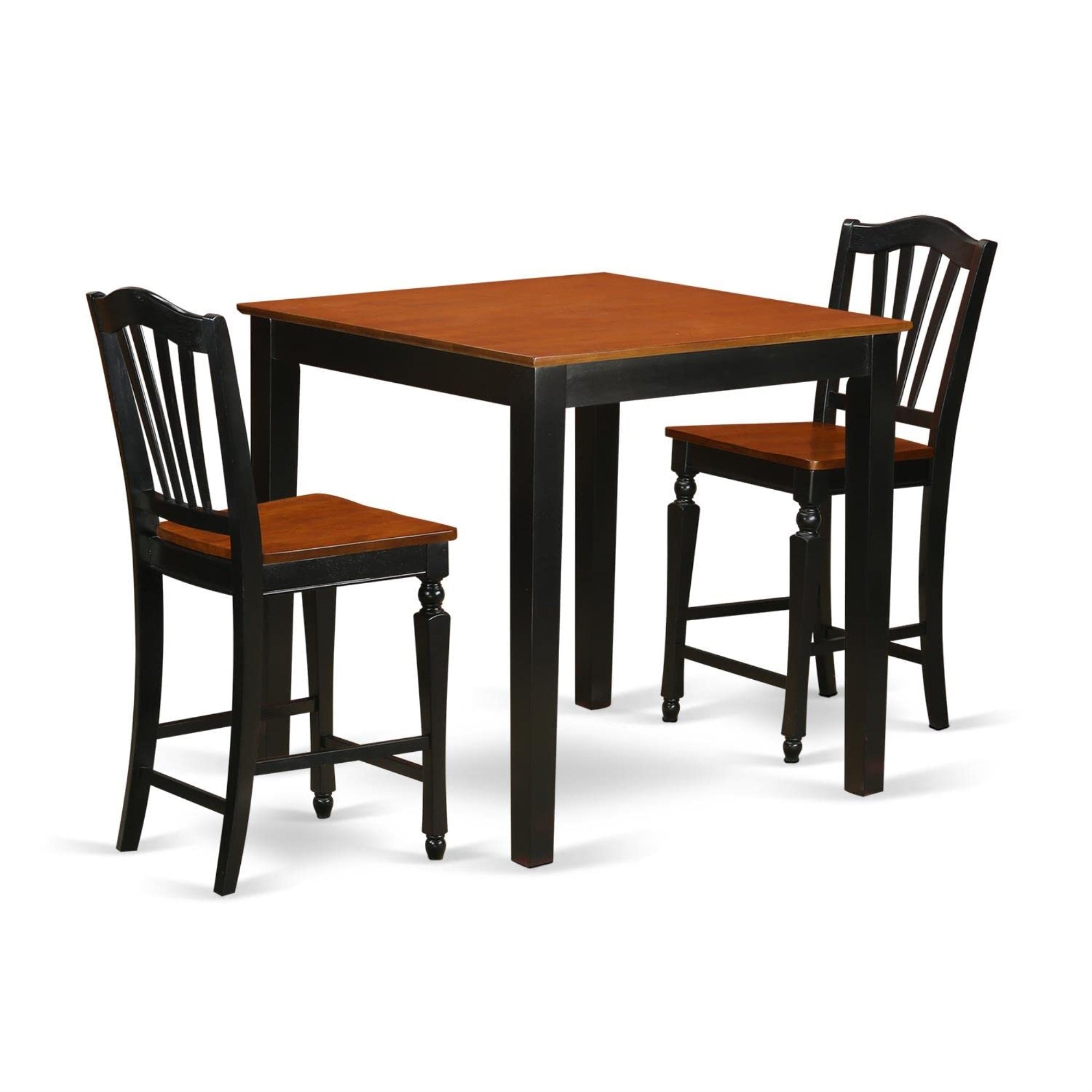 Casafoyer Pbch3-Blk-W 3 Piece Counter Height Pub Set For Small Spaces Contains A Square Kitchen Table And 2 Dining Room Chairs, 36X36 Inch, Black & Cherry