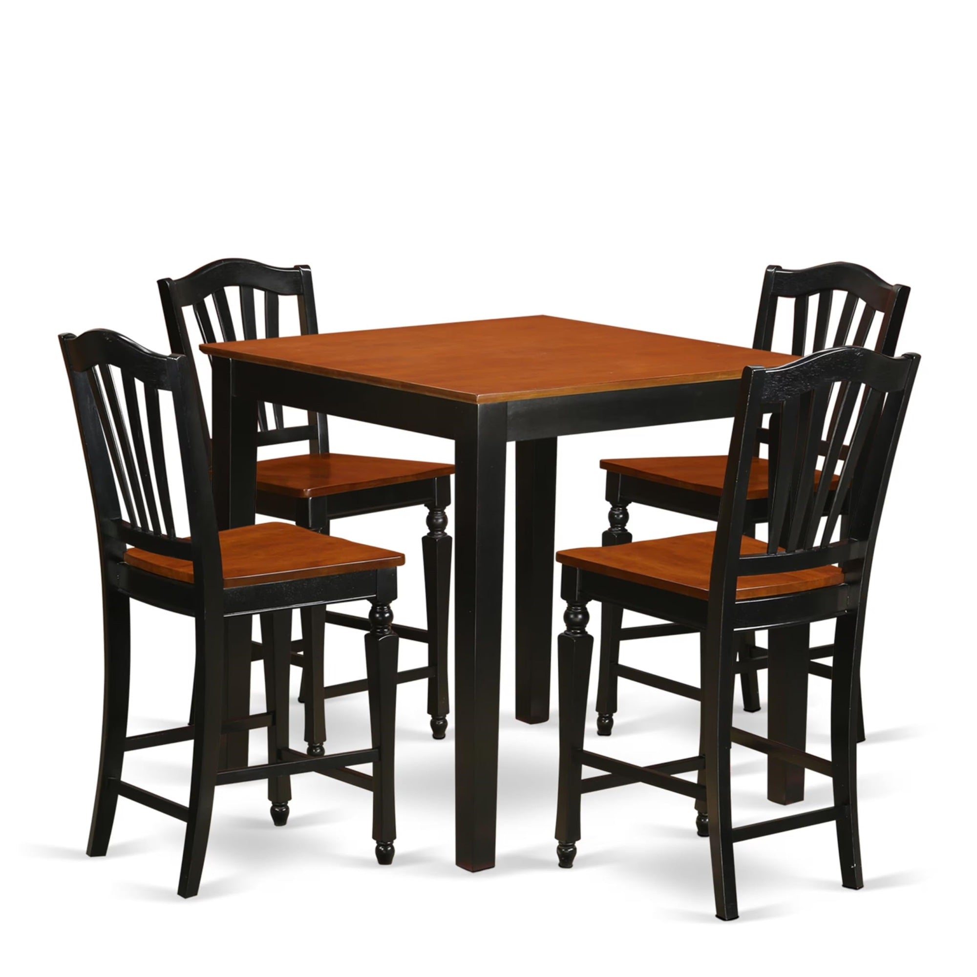 Casafoyer Pbch5-Blk-W 5 Piece Kitchen Counter Height Dining Table Set Includes A Square Dining Room Table And 4 Wooden Seat Chairs, 36X36 Inch, Black & Cherry