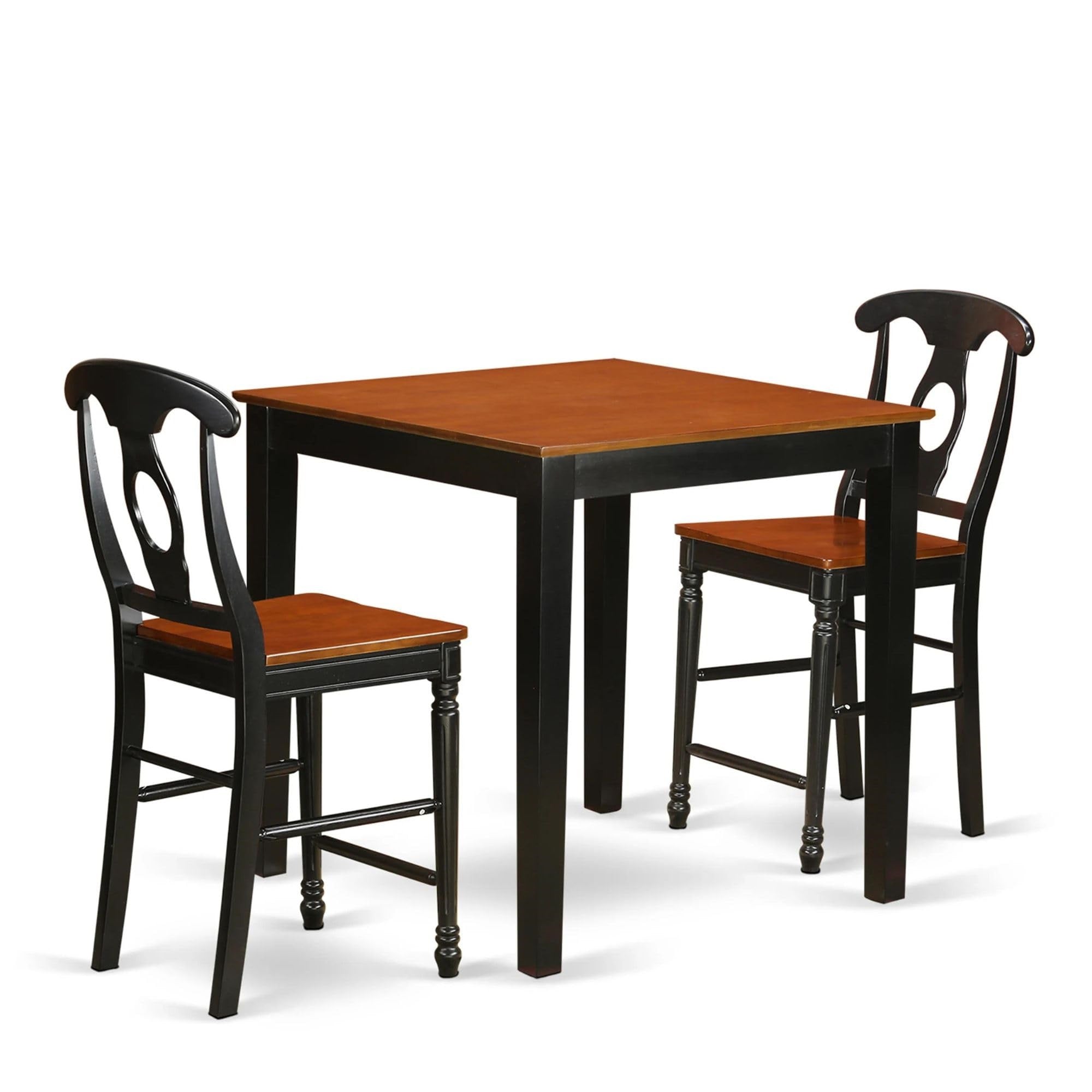 Casafoyer Pbke3-Blk-W 3 Piece Counter Height Dining Set For Small Spaces Contains A Square Dining Room Table And 2 Wooden Seat Chairs, 36X36 Inch, Black & Cherry