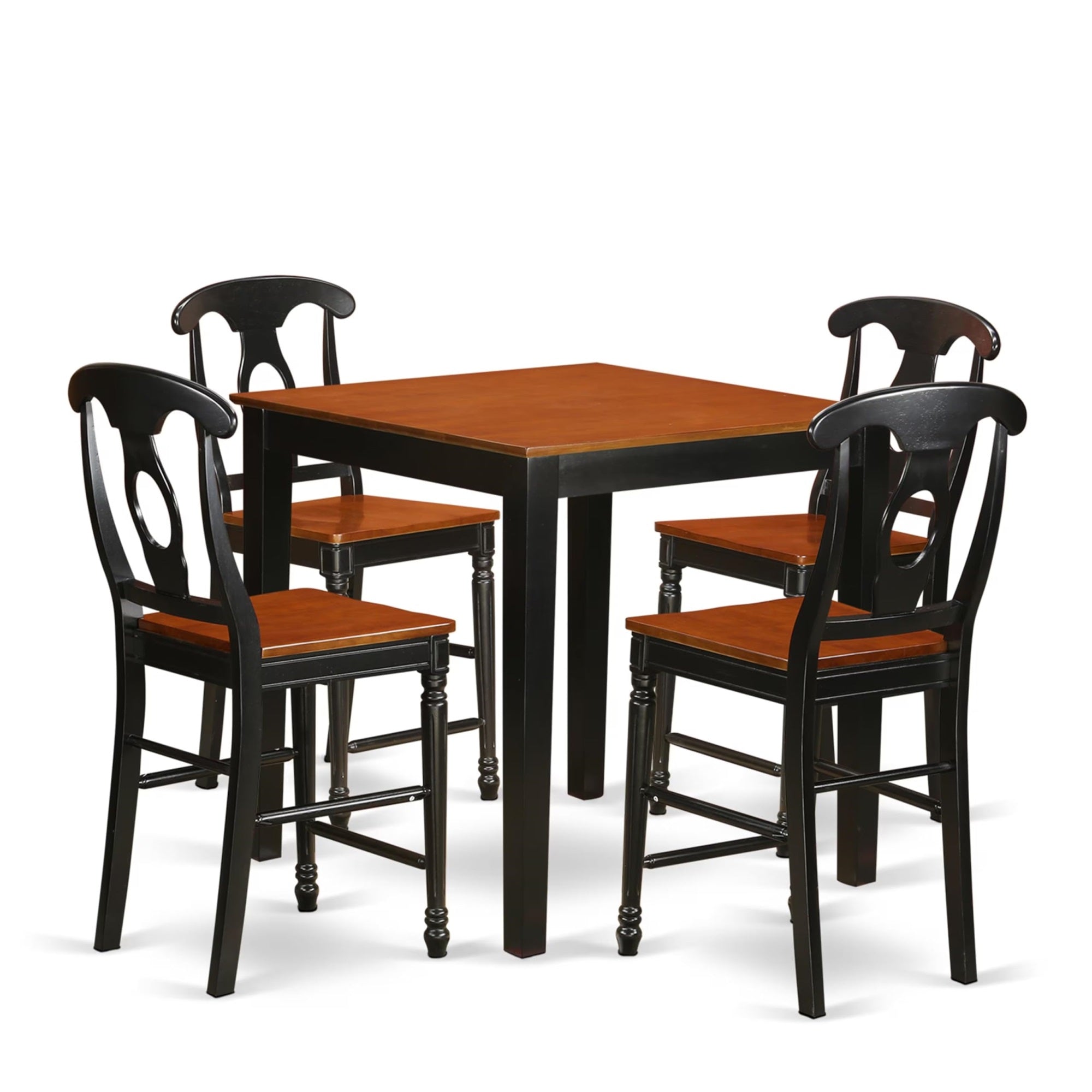 Casafoyer Pbke5-Blk-W 5 Piece Counter Height Pub Set Includes A Square Table And 4 Dining Room Chairs, 36X36 Inch, Black & Cherry