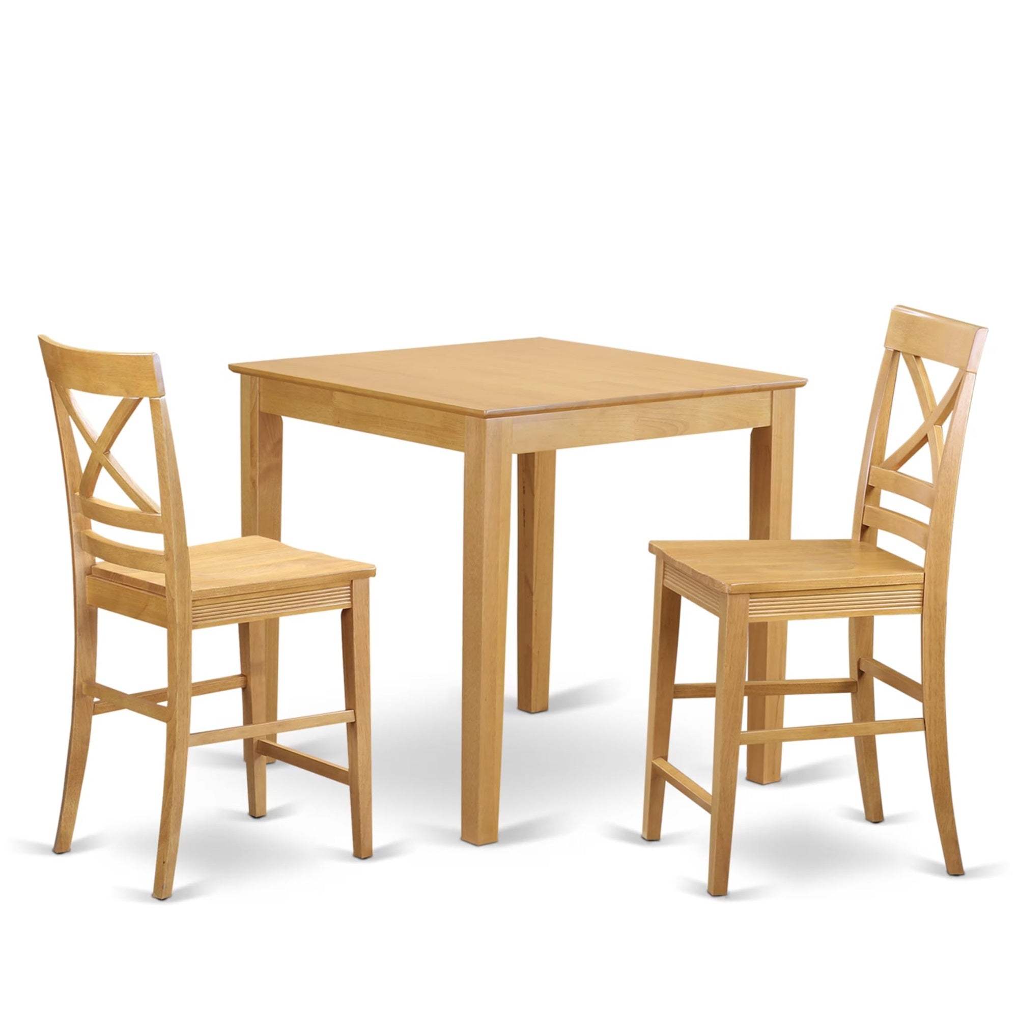 Casafoyer Pbqu3-Oak-W 3 Piece Kitchen Counter Set For Small Spaces Contains A Square Dining Room Table And 2 Dining Chairs, 36X36 Inch, Oak