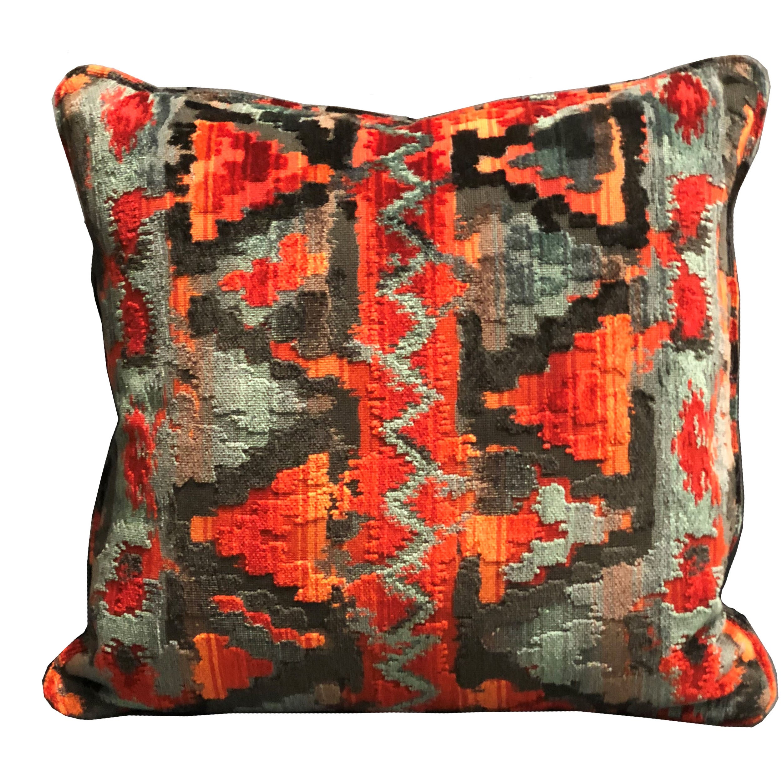 Plutus Sachi Love Red, Blue And Orange Ikat Luxury Throw Pillow Double Sided  20 X 30 Queen