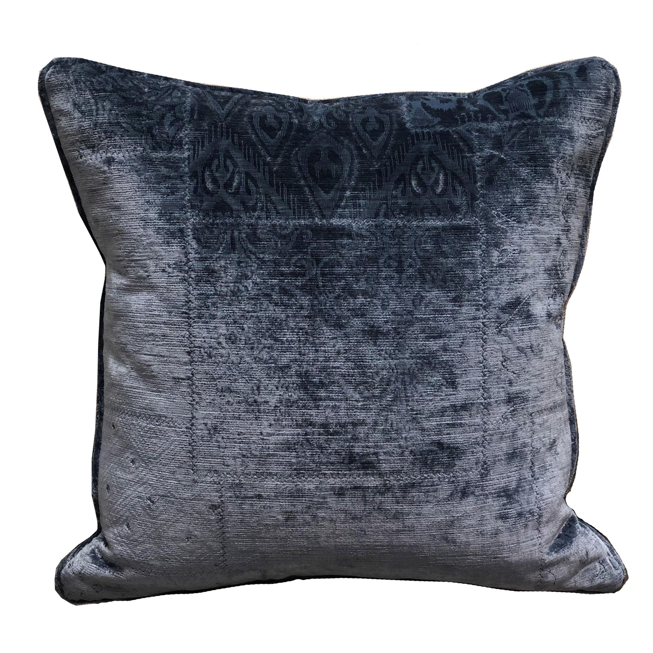 Plutus Bleu Velour Blue Luxury Throw Pillow Double Sided  20 X 26 Standard