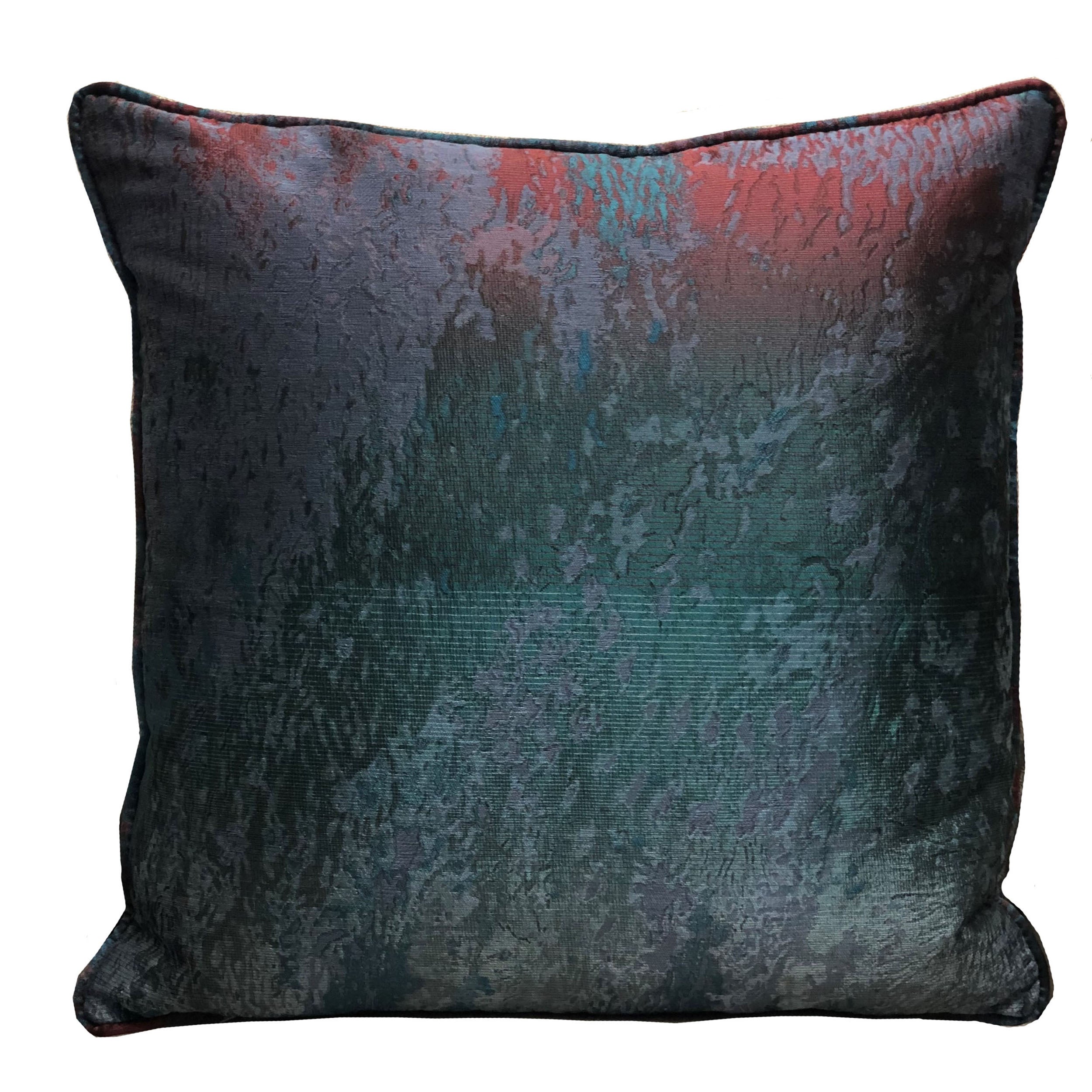 Plutus Bleu Velour Blue, Green, Red Luxury Throw Pillow Double Sided  18 X 18