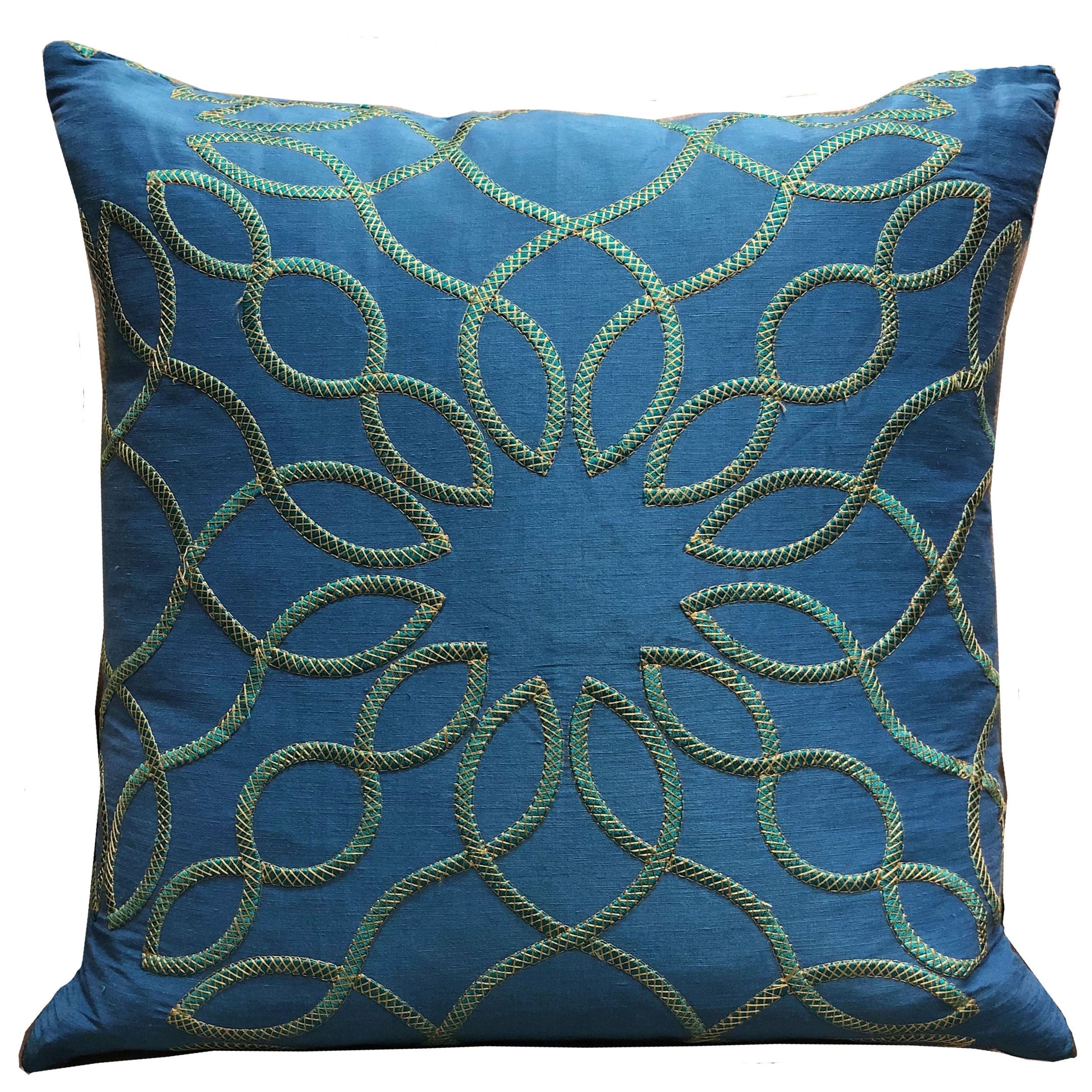 Plutus Calico Island Blue And Green Geometric Luxury Throw Pillow Double Sided  22 X 22