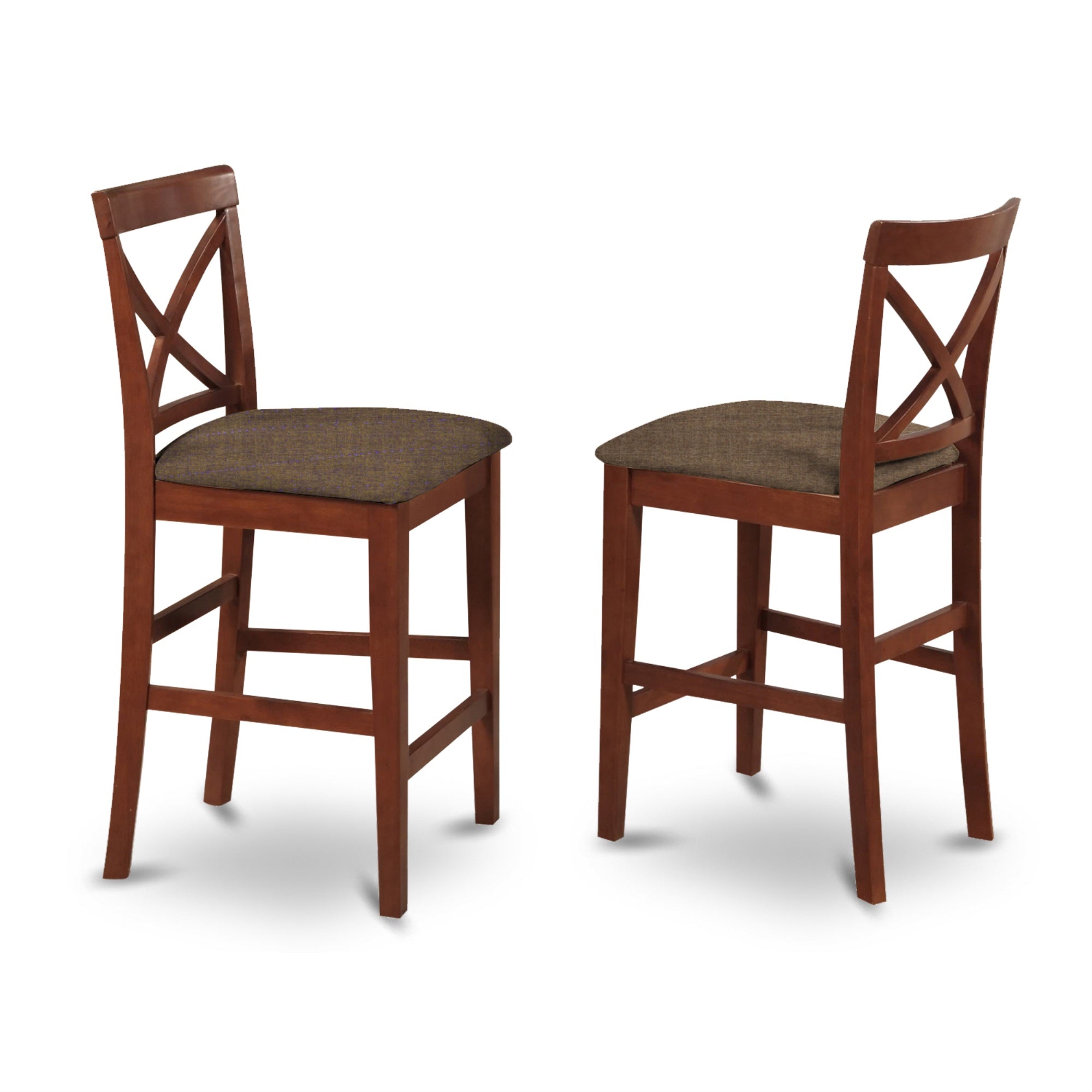 Set Of 2 Chairs Pbs-Brn-C X-Back Stool With Upholstered Seat In Dark Brown Finish