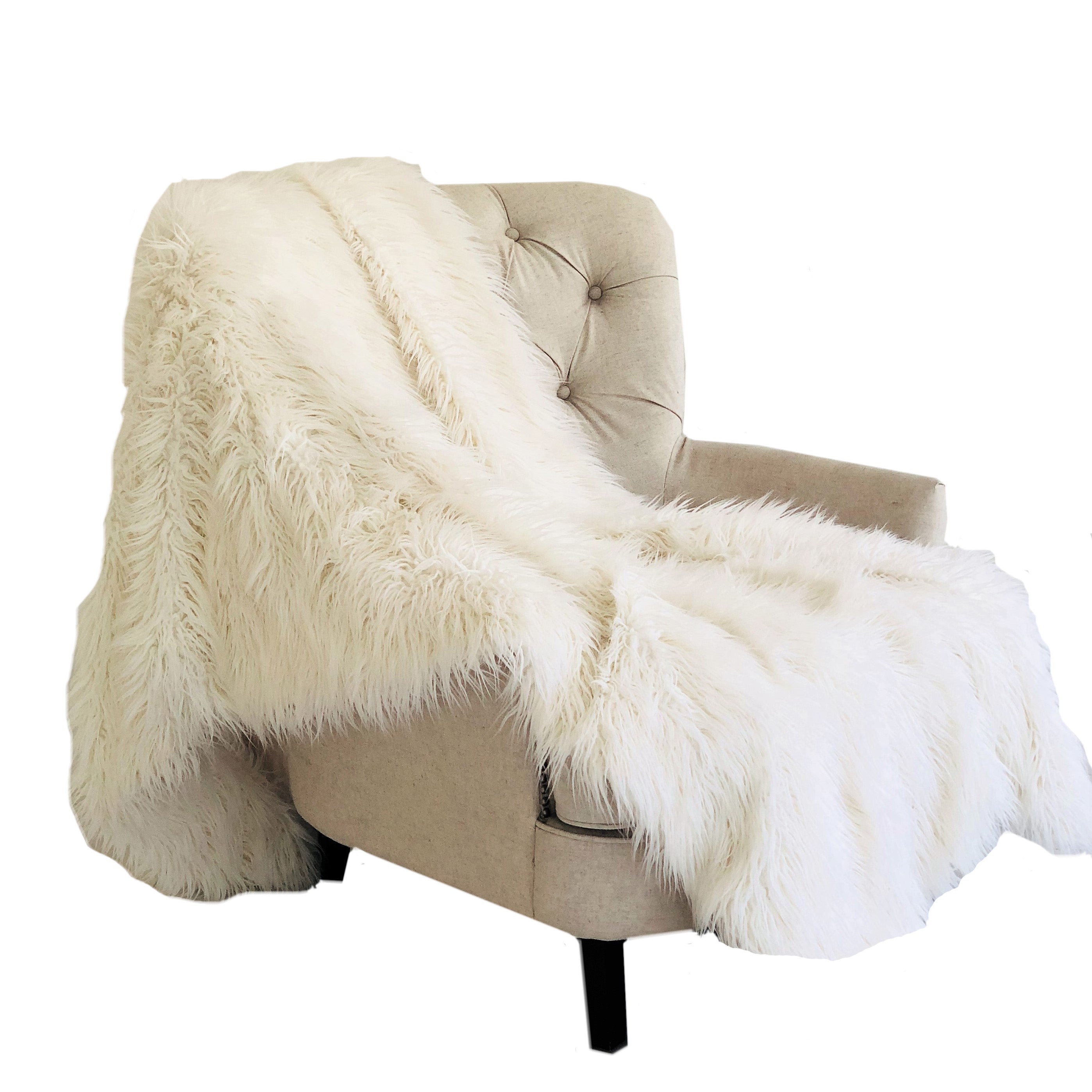 Plutus Off-White Mongolian Faux Fur Luxury Throw Blanket 70L X 90W Twin