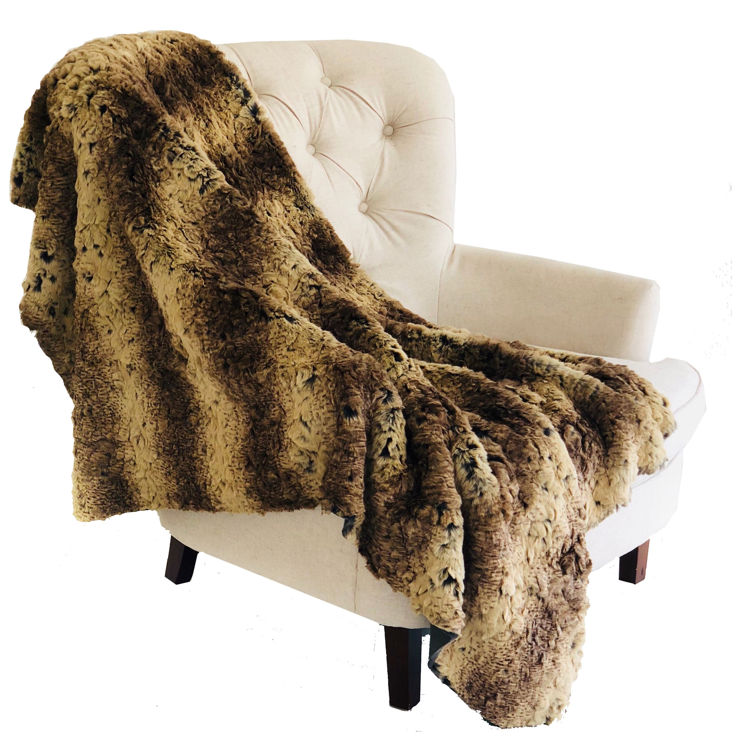 Plutus Beige And Brown Chinchilla Faux Fur Luxury Throw Throw 36W X 60L