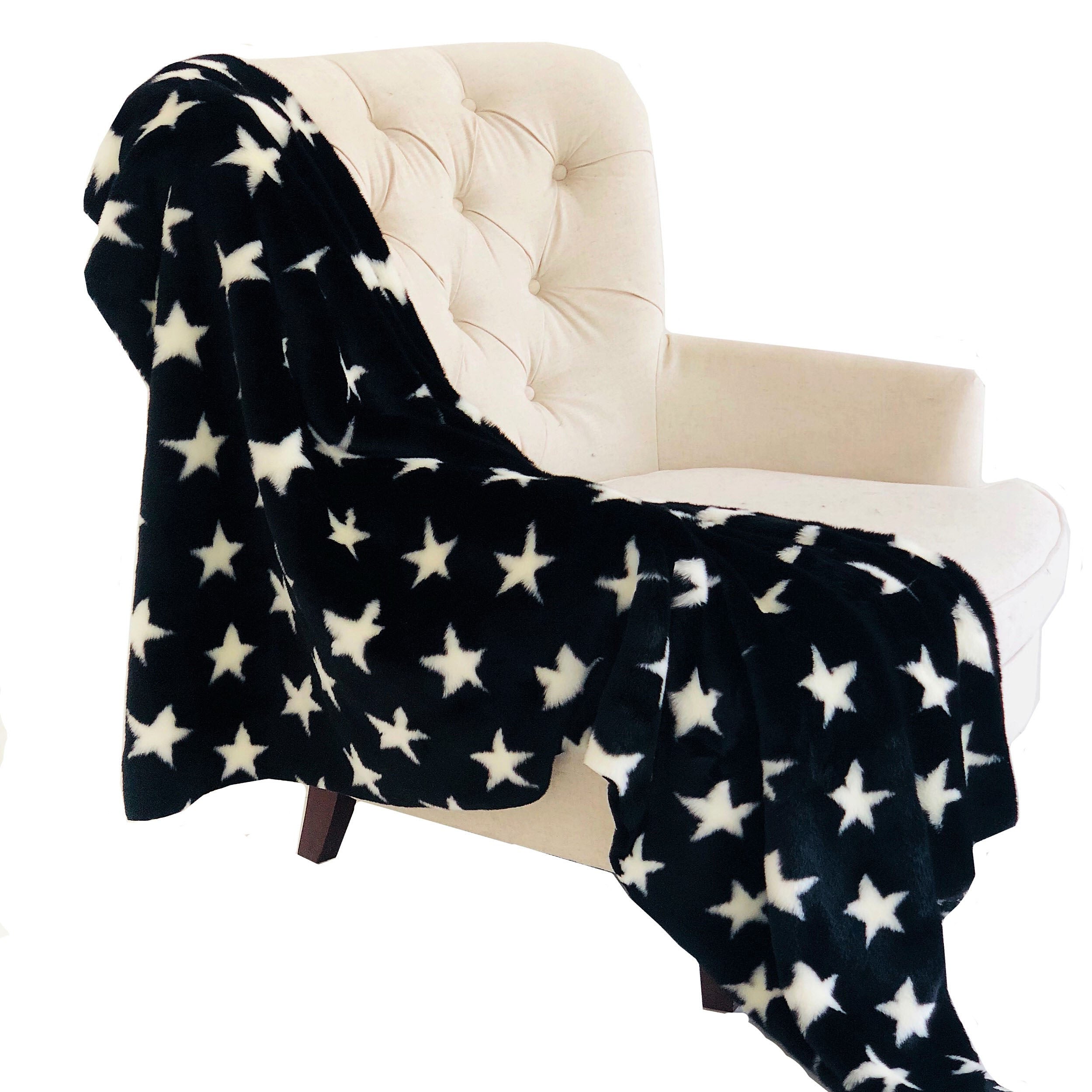 Plutus Black And White Stars Soft Handmade Luxury Throw Blanket 70L X 90W Twin