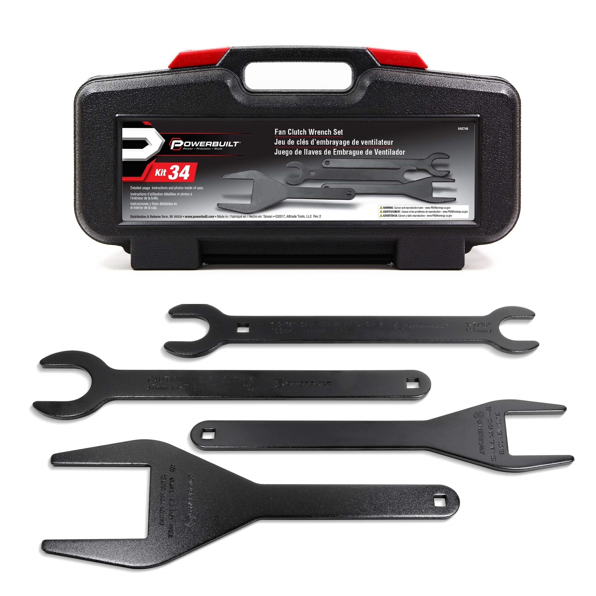 Powerbuilt Fan Clutch Wrench Kit, 4 Piece, Remove Fan Clutches, Ford, Chrysler, Jeep, Some Import Vehicles, Storage Case - 648746, Black