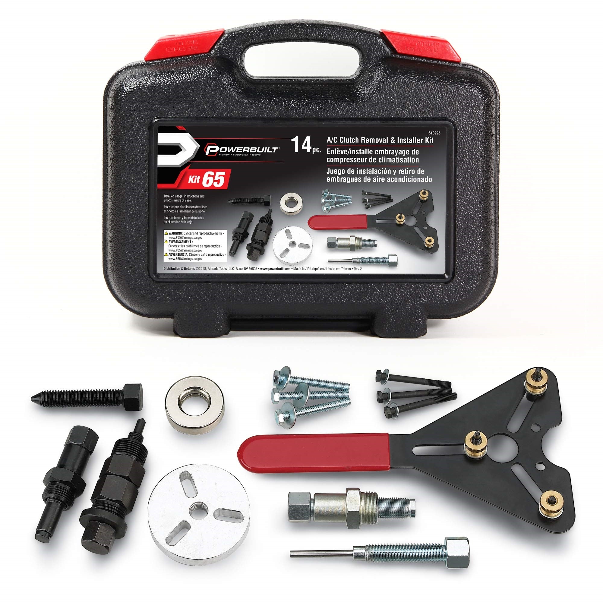 Powerbuilt Air Conditioning Clutch Remove And Install Tool Kit, Ac Compressor Clutches Remover And Installer, Holding Tools, Storage Case - 948995,Silver