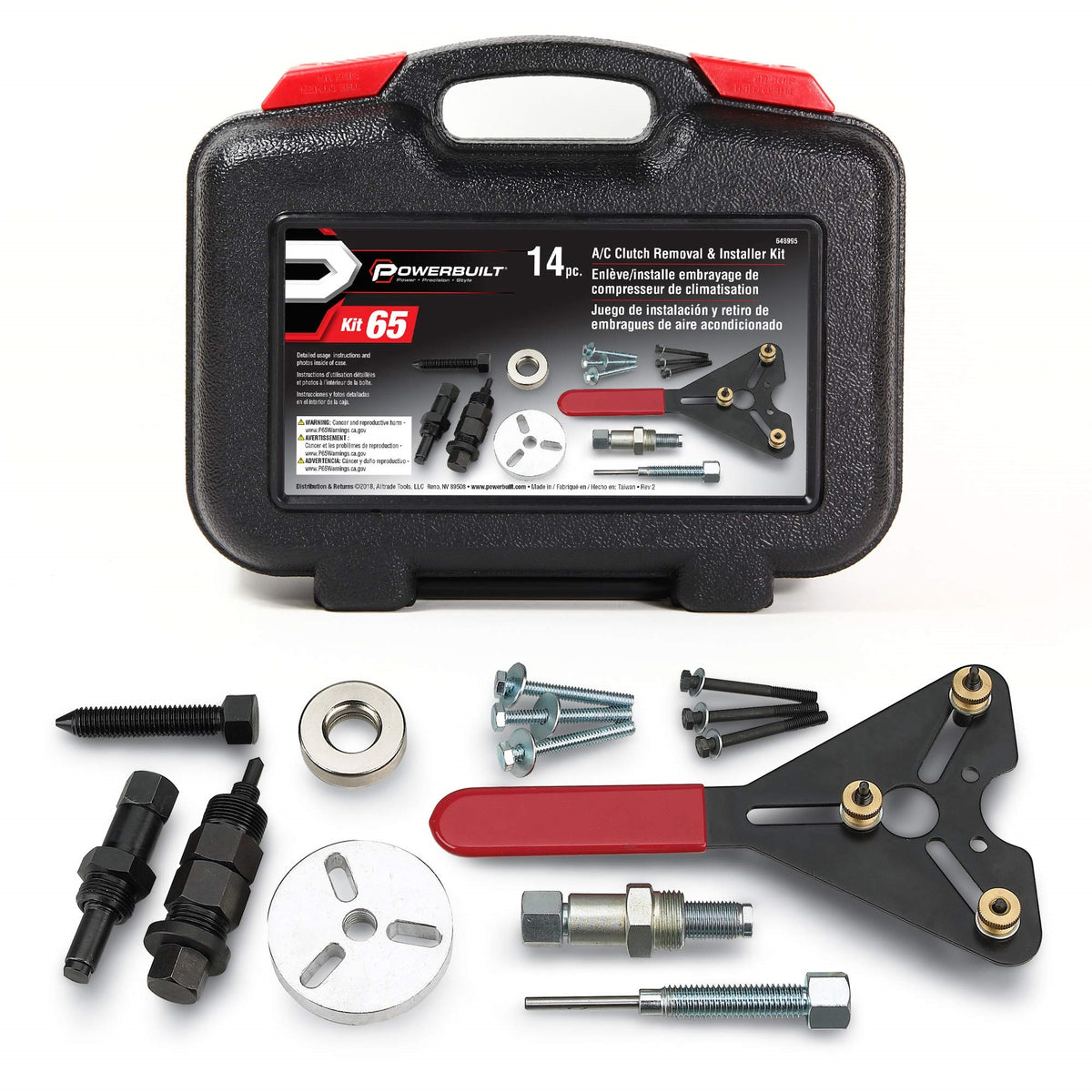 Powerbuilt Air Conditioning Clutch Remove And Install Tool Kit, Ac Compressor Clutches Remover And Installer, Holding Tools, Storage Case - 948995,Silver
