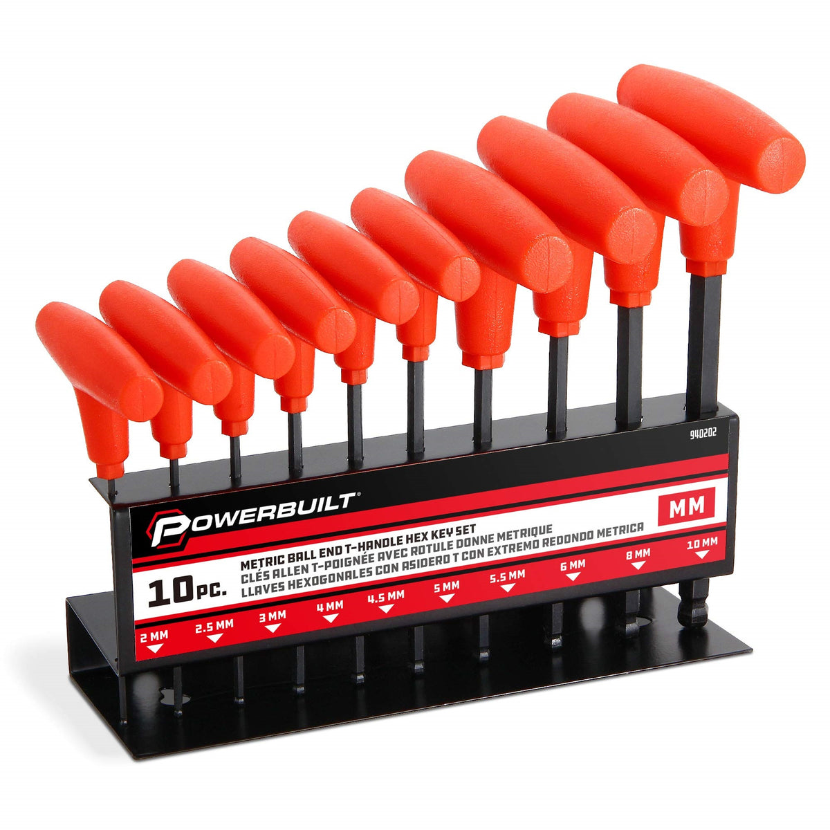 Powerbuilt 940202 T-Handle Ball End Metric Hex Key Wrench Set (10 Piece) (2-8Mm)