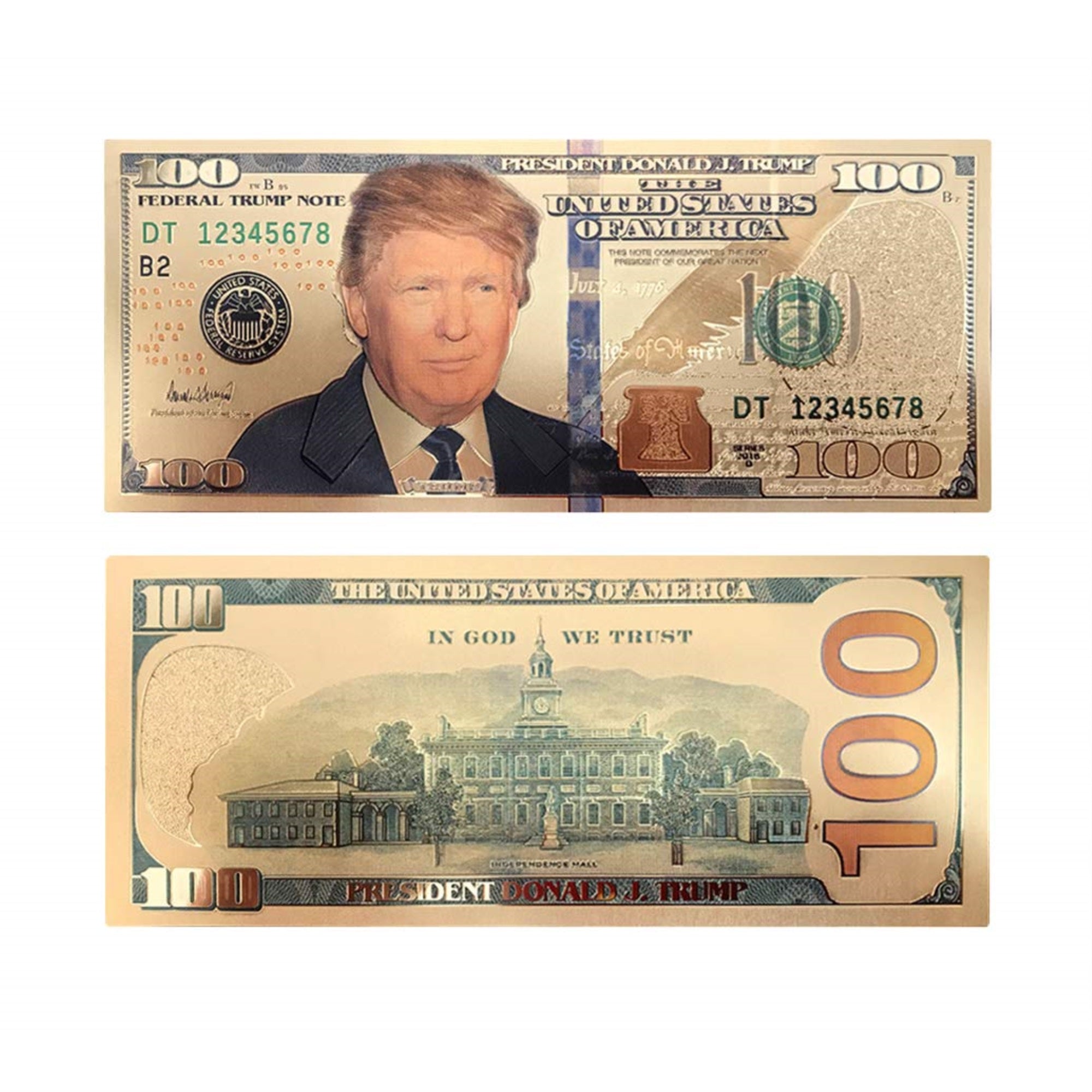 100 USD President Donald Trump Collectible Gold Plated Fake Bank Note