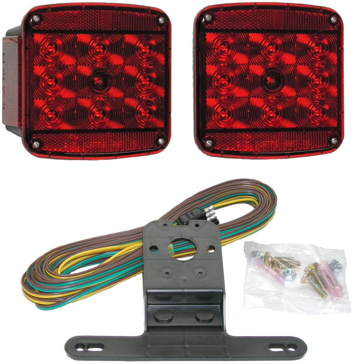 Led Stop/Turn/Tail & Side Marker Kit Rectangular Submersible Under 80In Red