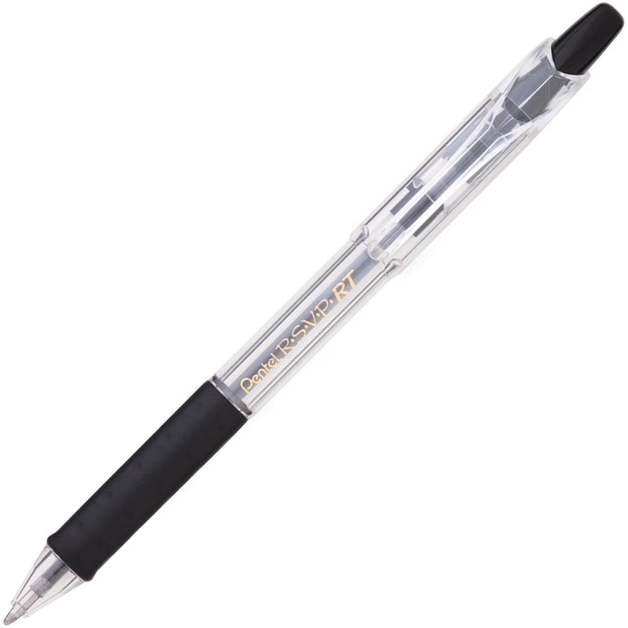 Pentel Recycled Retractable R.S.V.P. Pens - Medium Pen Point - 1 Mm Pen Point Size - Refillable - Retractable - Black - Clear Ba