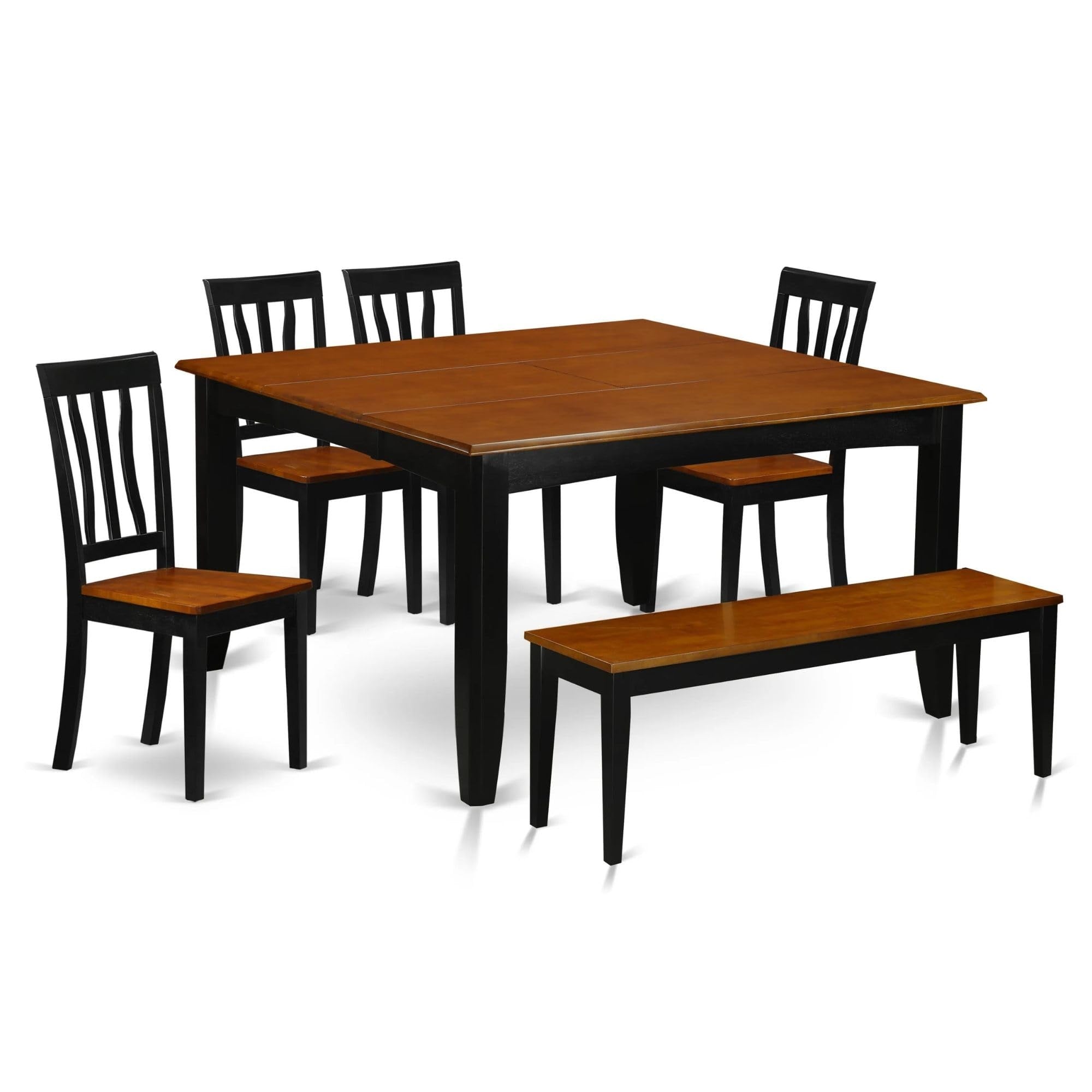 Casafoyer Pfan6-Bch-W 6 Piece Modern Dining Table Set Contains A Square Wooden Table With  Leaf And 4 Dining Room Chairs With A Bench, 54X54 Inch, Black & Cherry