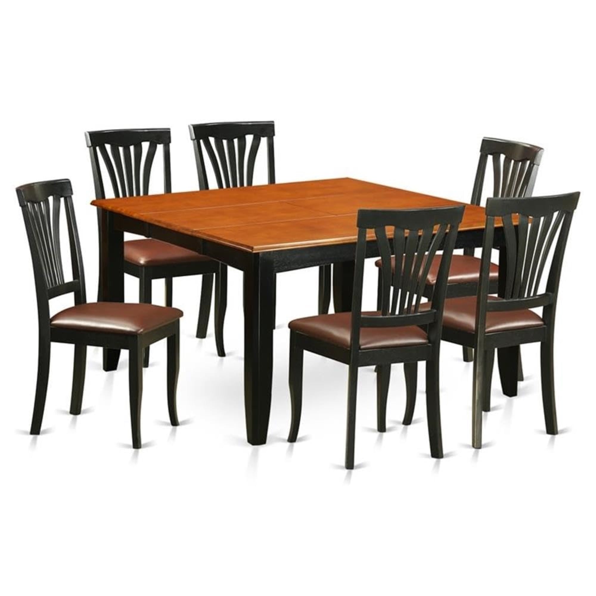 Casafoyer Pfav7-Bch-Lc 7 Piece Dinette Set Consist Of A Square Dining Room Table With  Leaf And 6 Faux Leather Upholstered Dining Chairs, 54X54 Inch, Black & Cherry