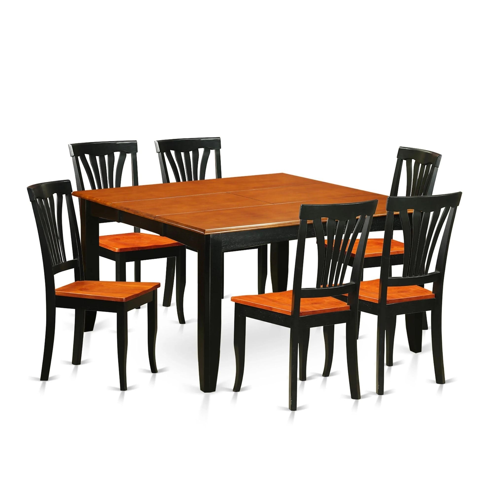 Casafoyer Pfav7-Bch-W 7 Piece Dining Room Furniture Set Consist Of A Square Kitchen Table With  Leaf And 6 Dining Chairs, 54X54 Inch, Black & Cherry