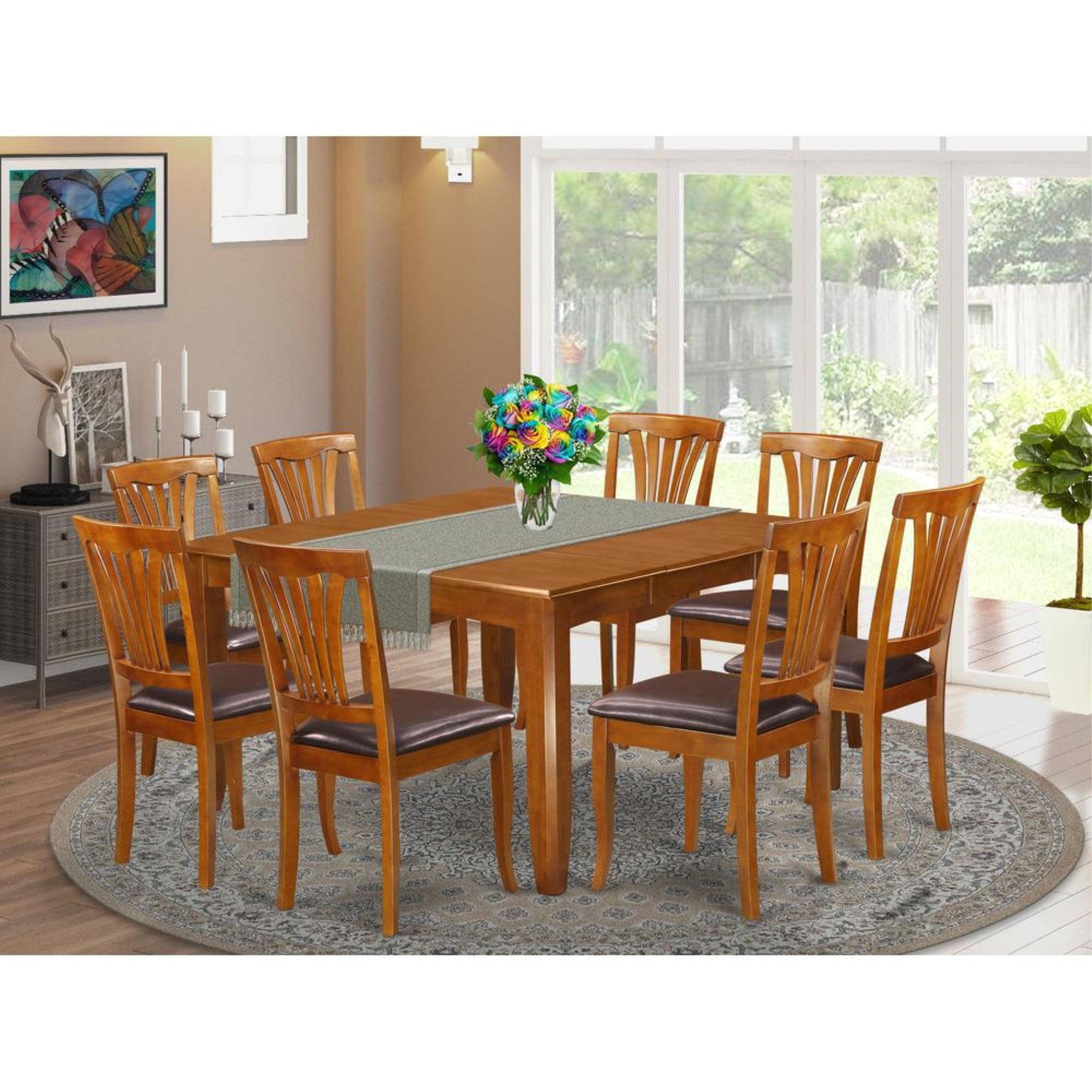 9  Pc  Dining  room  set-Table  with  Leaf  and  8  Dining  Chairs.