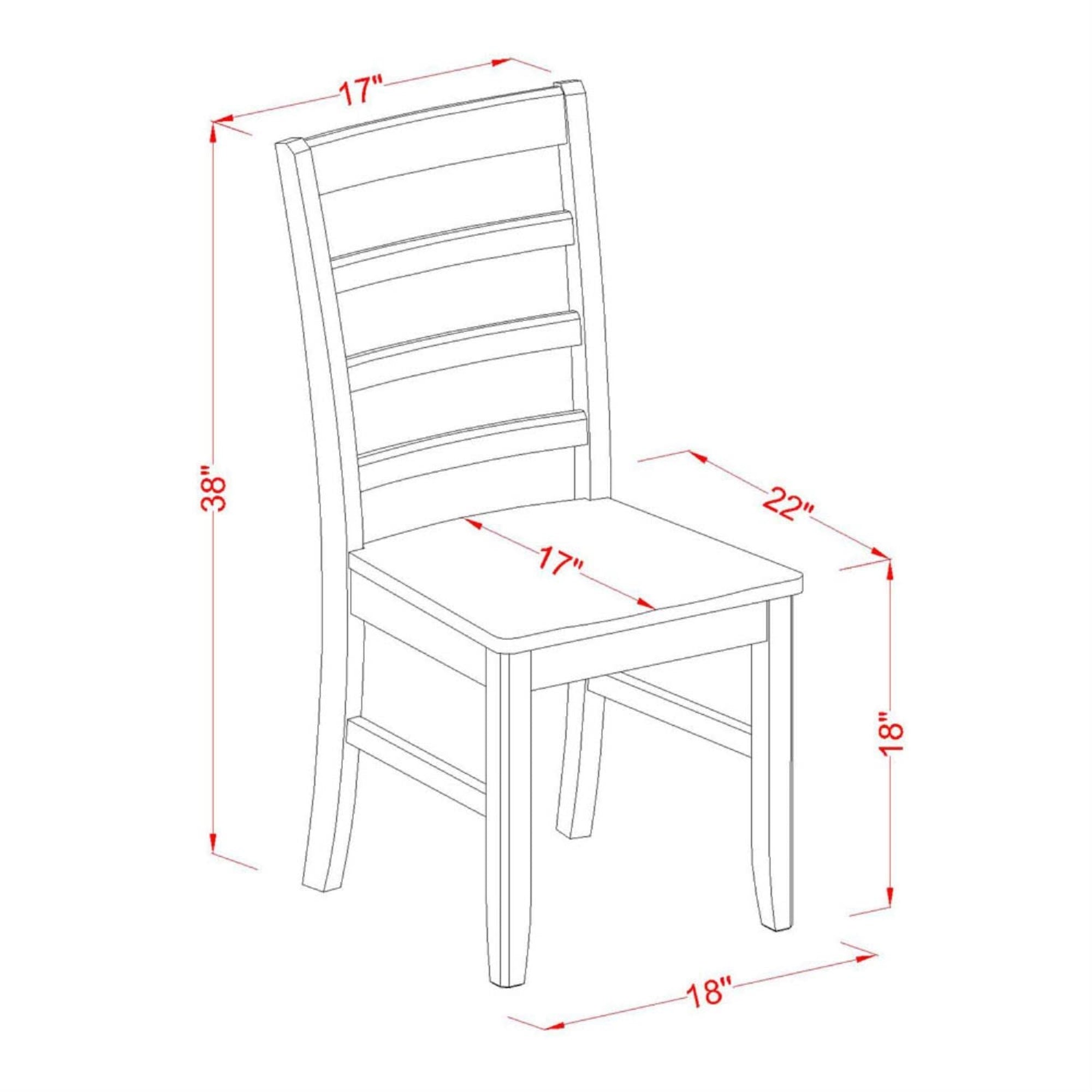 East West Furniture Pfc-Cap-W Parfait Dinette Ladder Back Solid Wood Seat Dining Chairs, 22X18X38