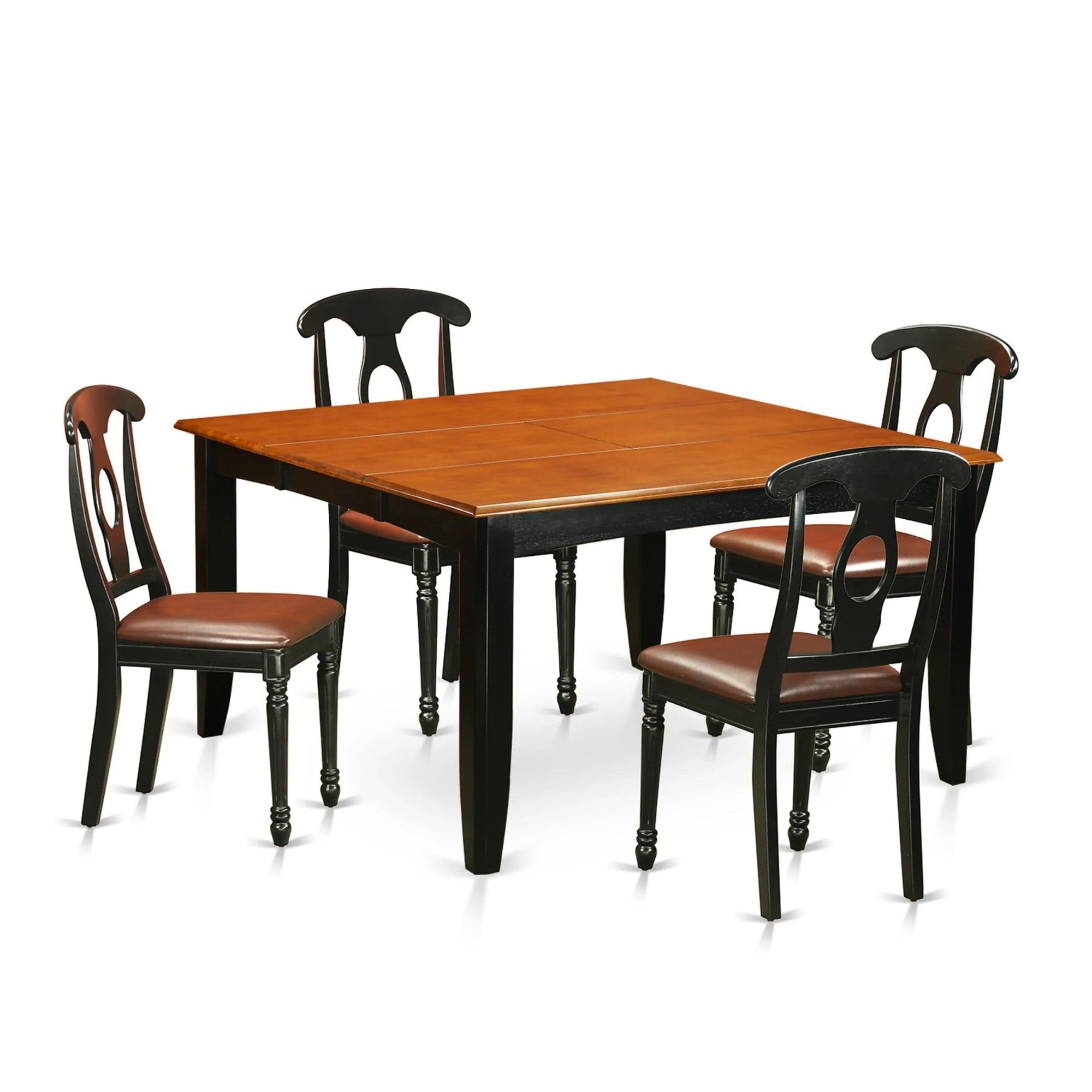 Casafoyer Pfke5-Bch-Lc 5 Piece Dinette Set For 4 Includes A Square Dining Room Table With  Leaf And 4 Faux Leather Upholstered Dining Chairs, 54X54 Inch, Black & Cherry
