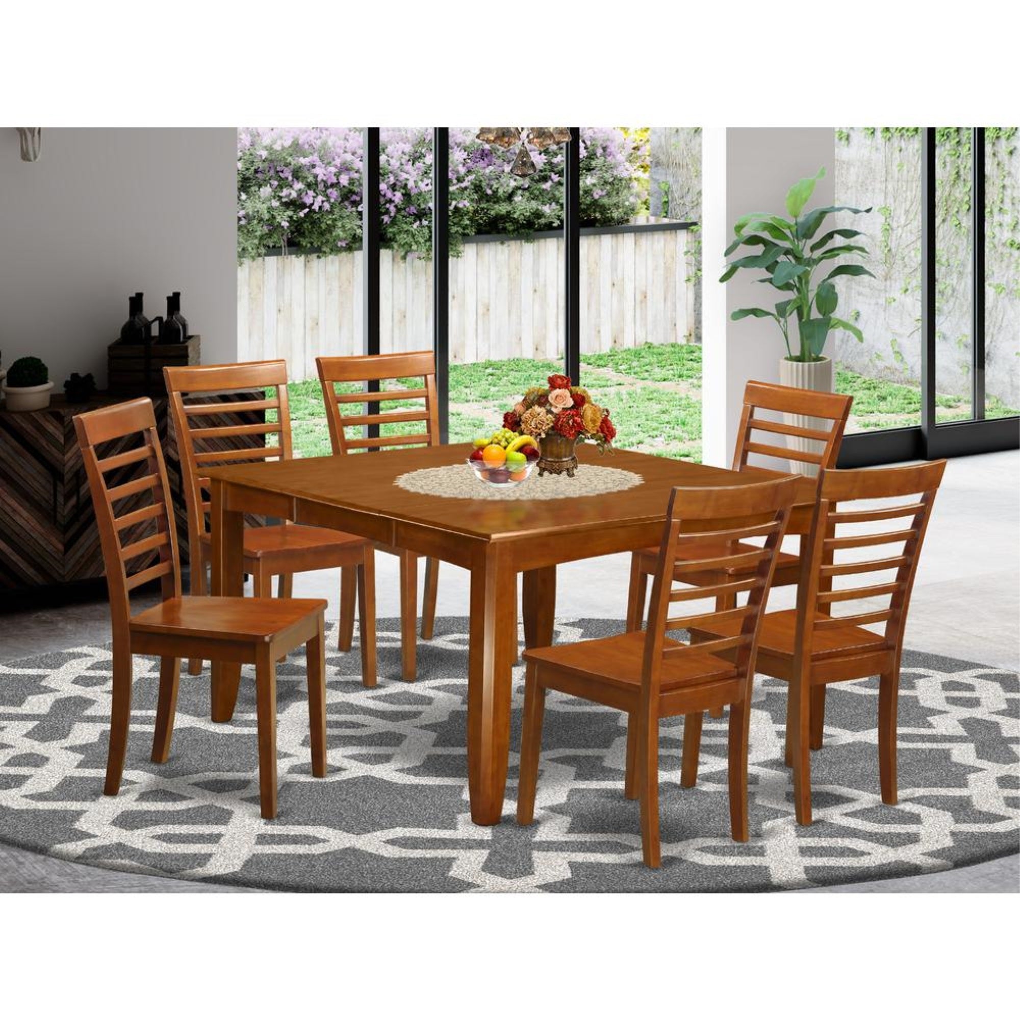 7  Pc  formal  Dining  room  set-Square  Dining  Table  with  Leaf  and  6  Dining  Chairs.