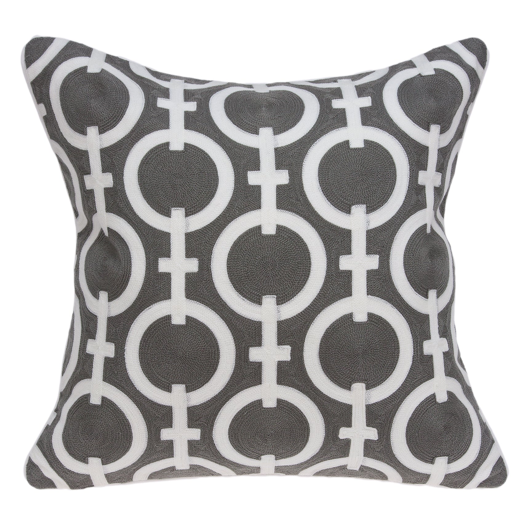 Parkland Collection Rounder Transitional Grey And White Pillow Cover With Poly Insert