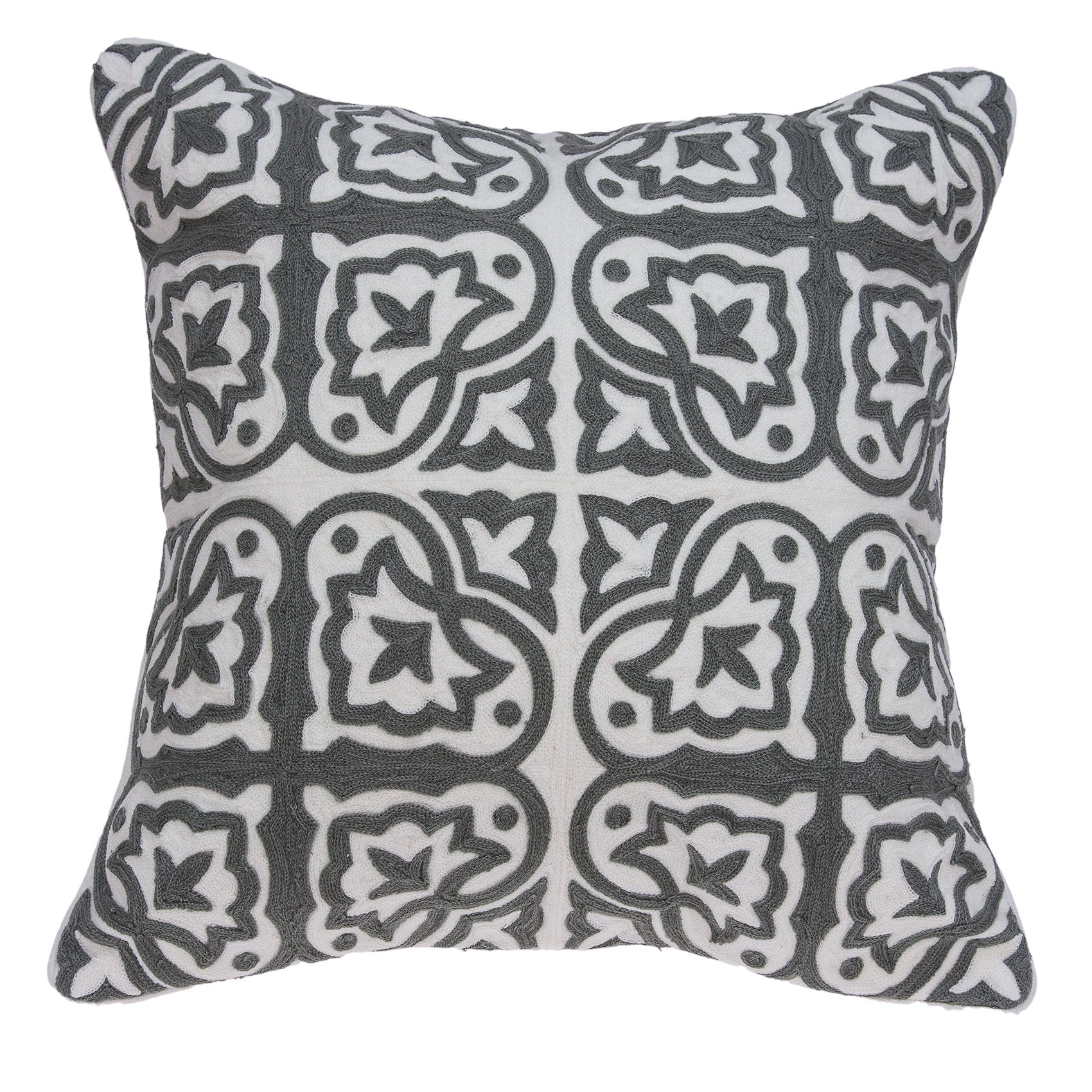 Parkland Collection Heera Traditional Grey And White Pillow Cover With Poly Insert