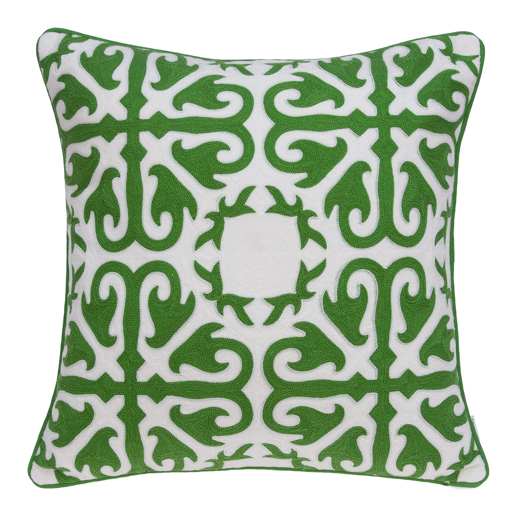 Parkland Collection Ceti Traditional Green And White Pillow Cover With Poly Insert