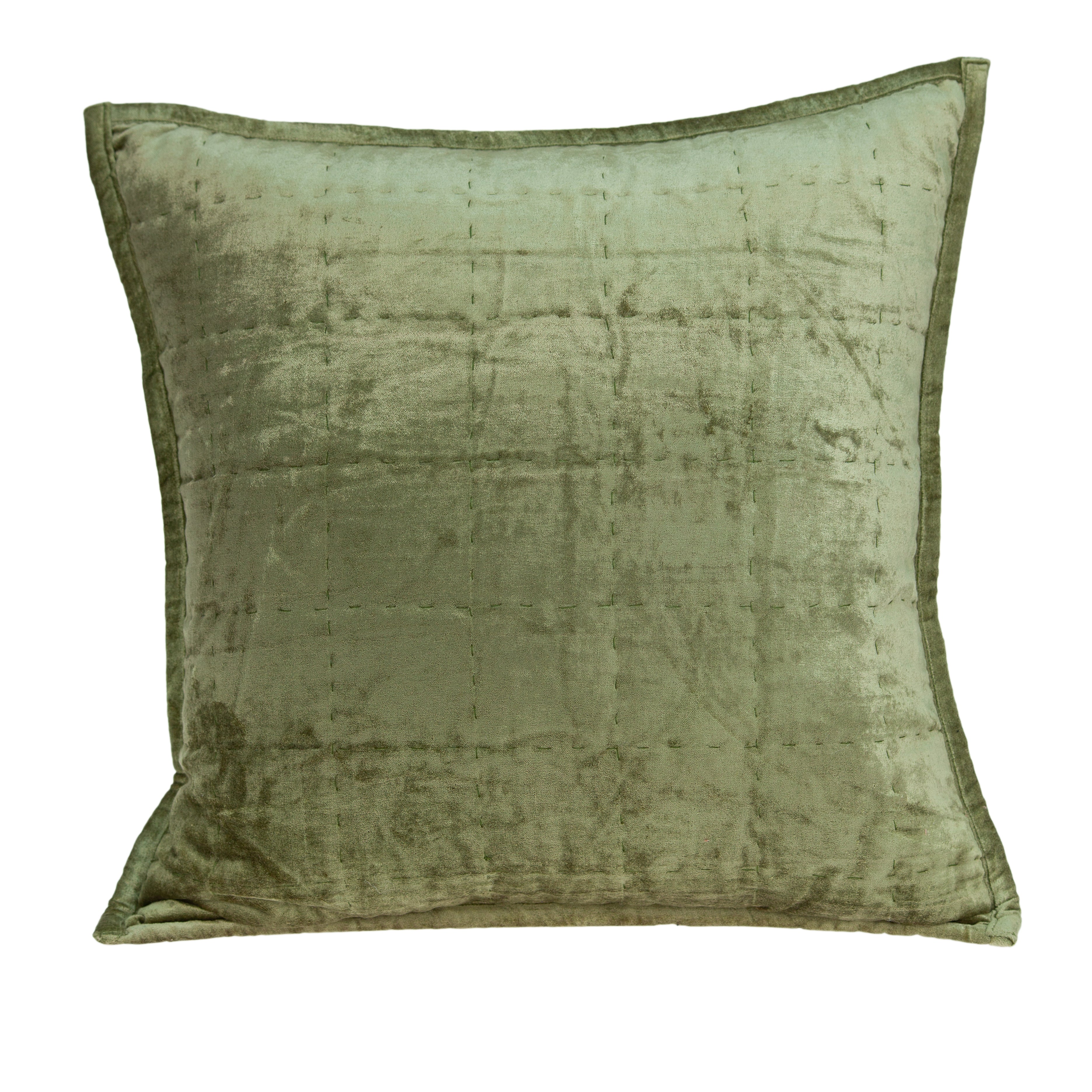 Parkland Collection Pilas Transitional Olive Solid Quilted Pillow Cover With Poly Insert