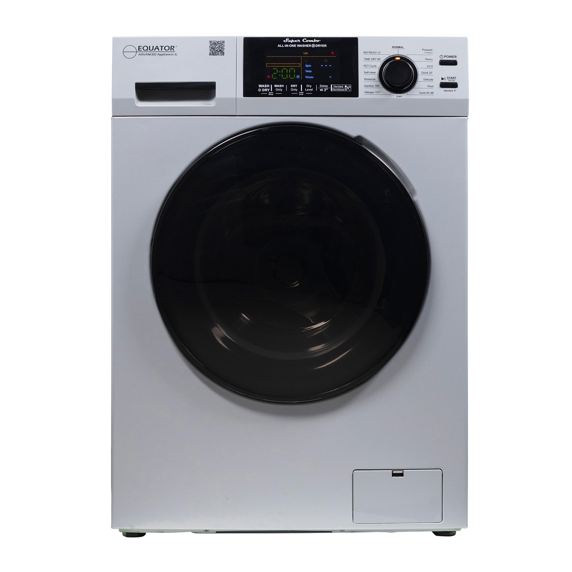 Equator All-In-One Washer Dryer Ventless/Vented Pet Cycle 1.62Cf/15Lbs 110V In Silver