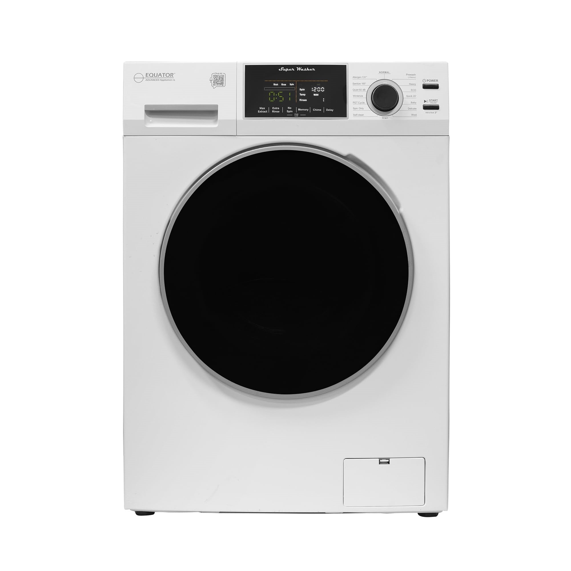 Equator Compact Washer 1.6Cf/15Lbs Pet Cycle 15 Programs 110V (White)