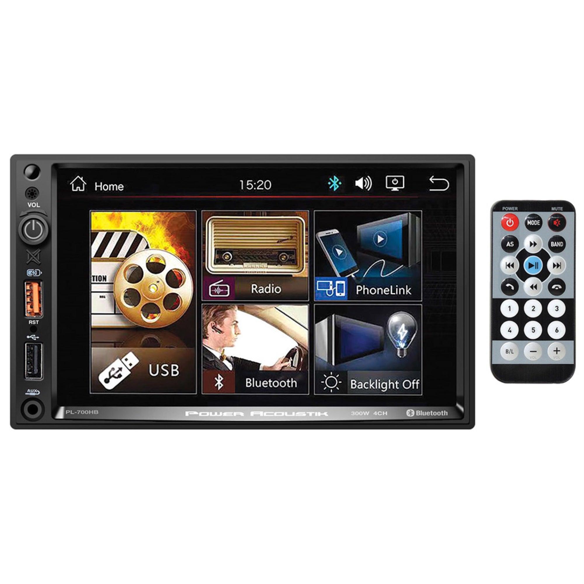 Power Acoustik 7' Double Din Mechless Multimedia Fixed Face Receiver With Bluetooth & Android Phonel