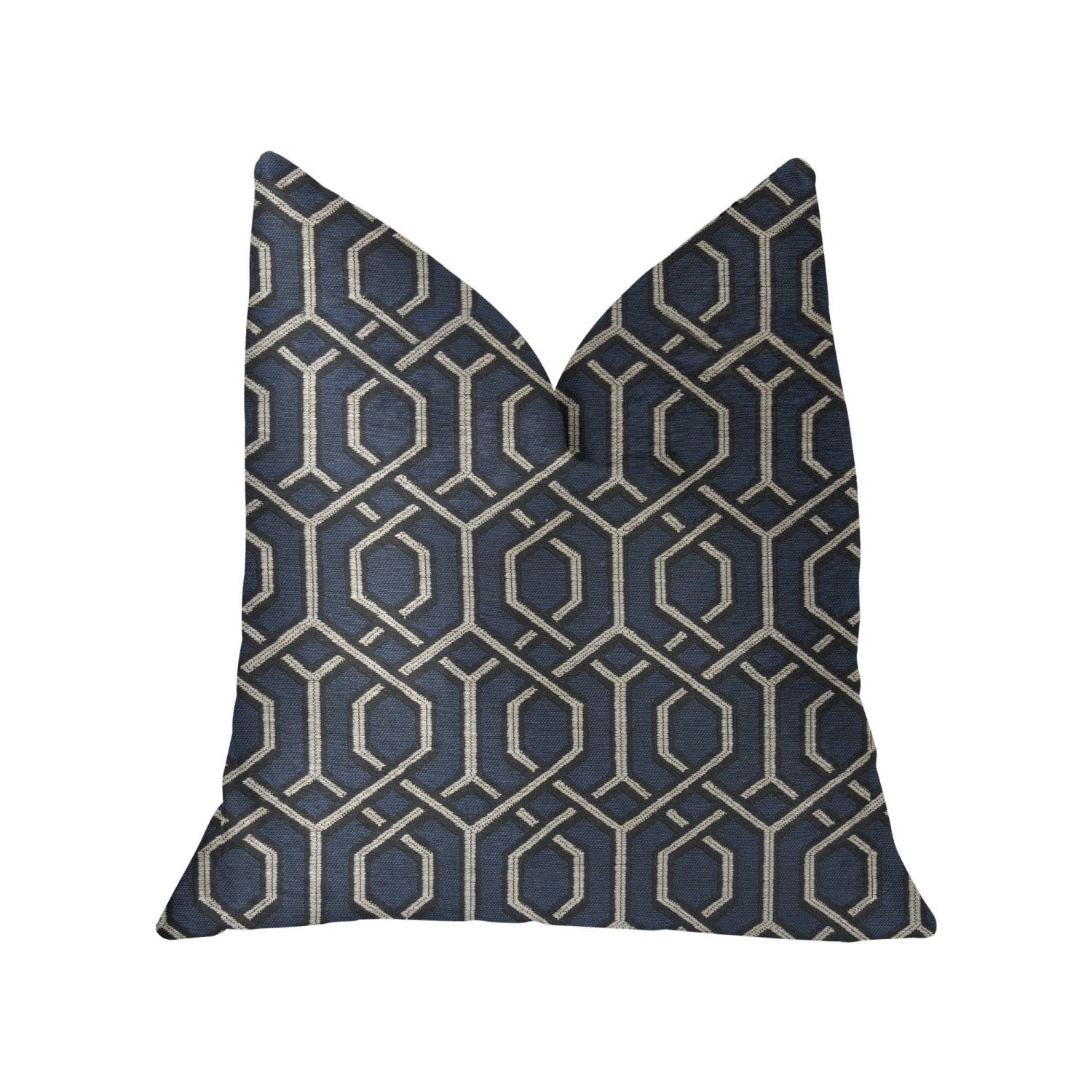 Plutus Midnight Padlock Blue, Black And Beige Luxury Throw Pillow - Double Sided  20 X 20
