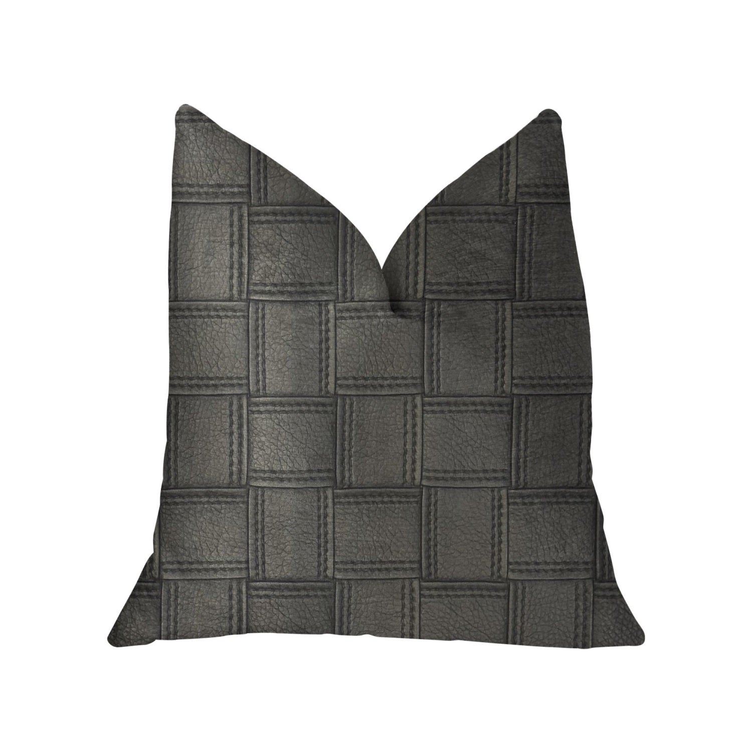 Plutus Licorice Black Artificial Leather Luxury Throw Pillow - Double Sided  22 X 22