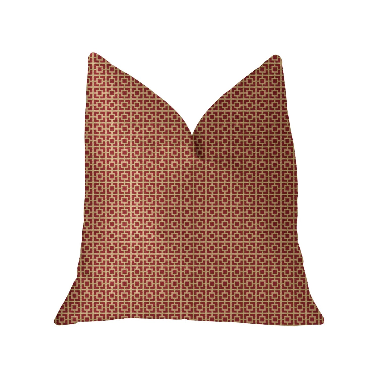 Plutus Crimson Square Red And Beige Luxury Throw Pillow - Double Sided  16 X 16